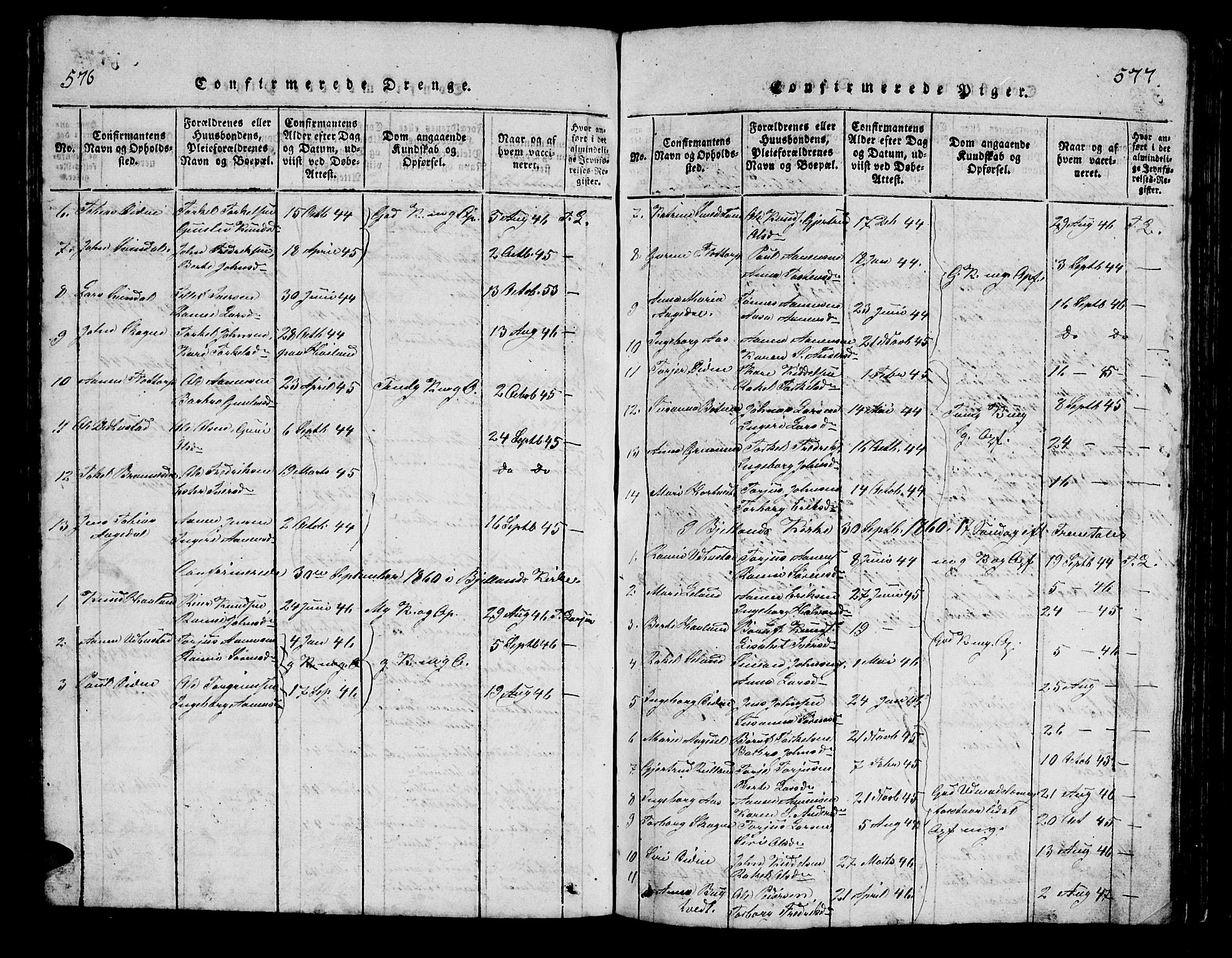 Bjelland sokneprestkontor, SAK/1111-0005/F/Fb/Fbc/L0001: Parish register (copy) no. B 1, 1815-1870, p. 576-577