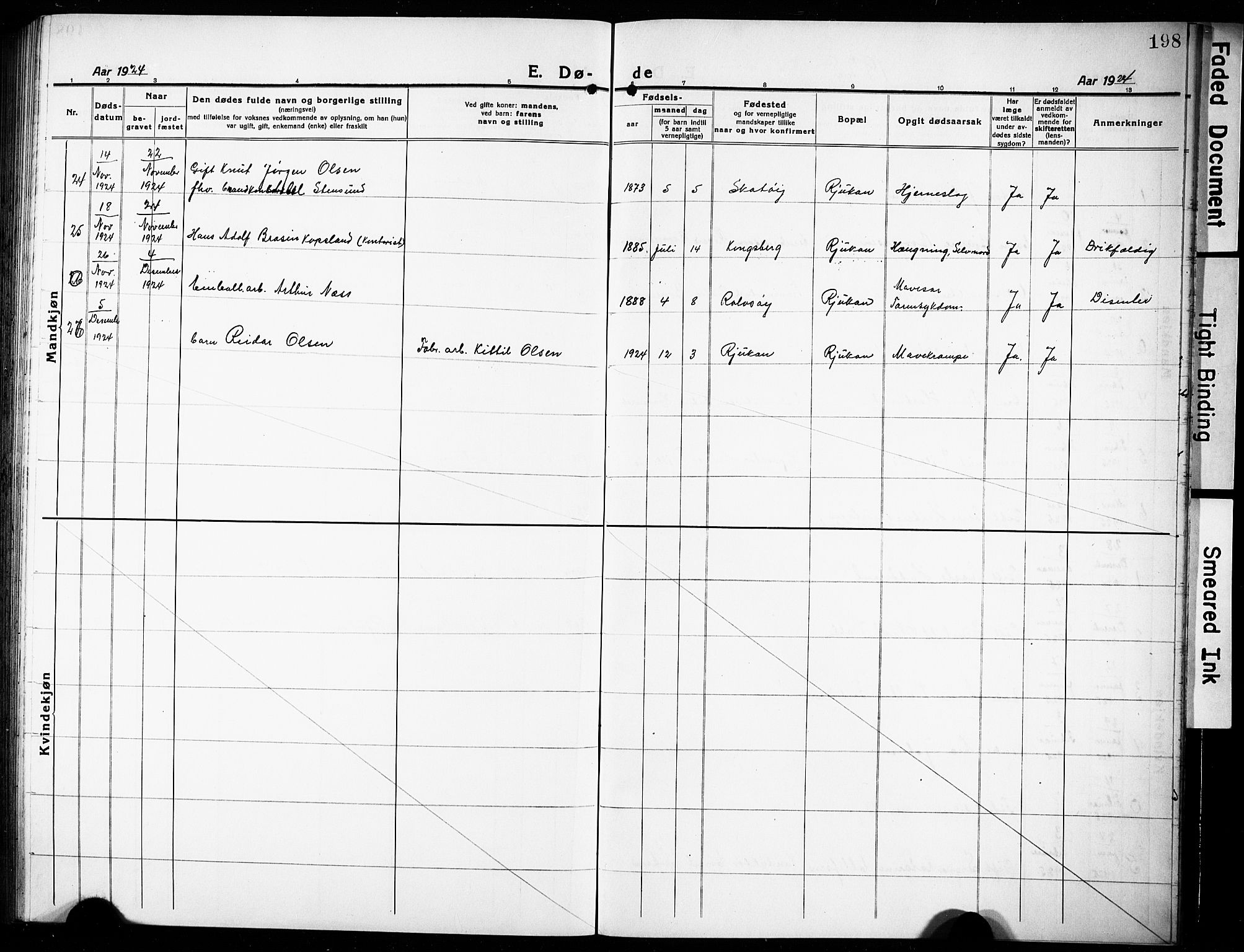 Rjukan kirkebøker, AV/SAKO-A-294/G/Ga/L0003: Parish register (copy) no. 3, 1920-1928, p. 198