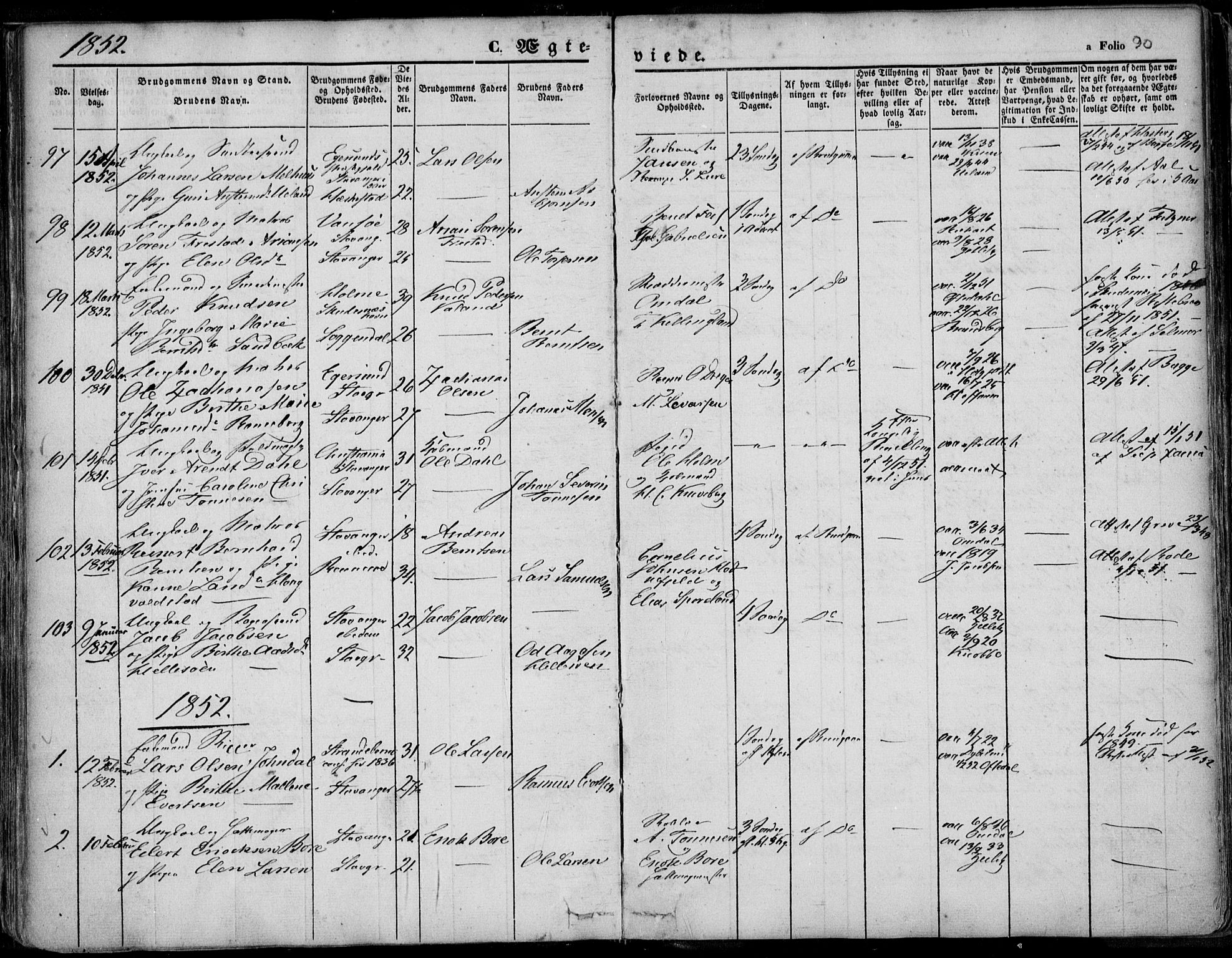 Domkirken sokneprestkontor, SAST/A-101812/001/30/30BA/L0015: Parish register (official) no. A 14, 1842-1857, p. 90