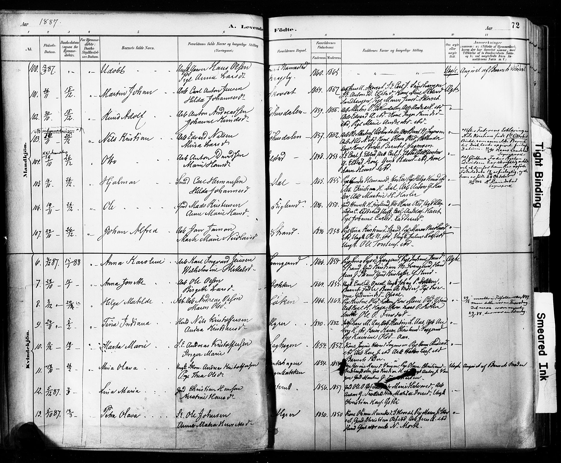 Eidsvoll prestekontor Kirkebøker, AV/SAO-A-10888/F/Fa/L0002: Parish register (official) no. I 2, 1882-1895, p. 72