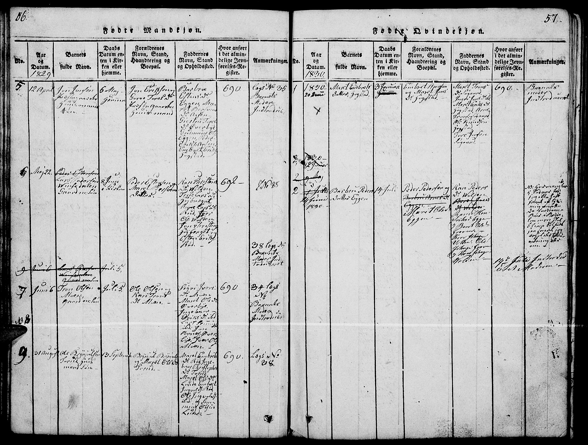 Tynset prestekontor, SAH/PREST-058/H/Ha/Hab/L0004: Parish register (copy) no. 4, 1814-1879, p. 56-57