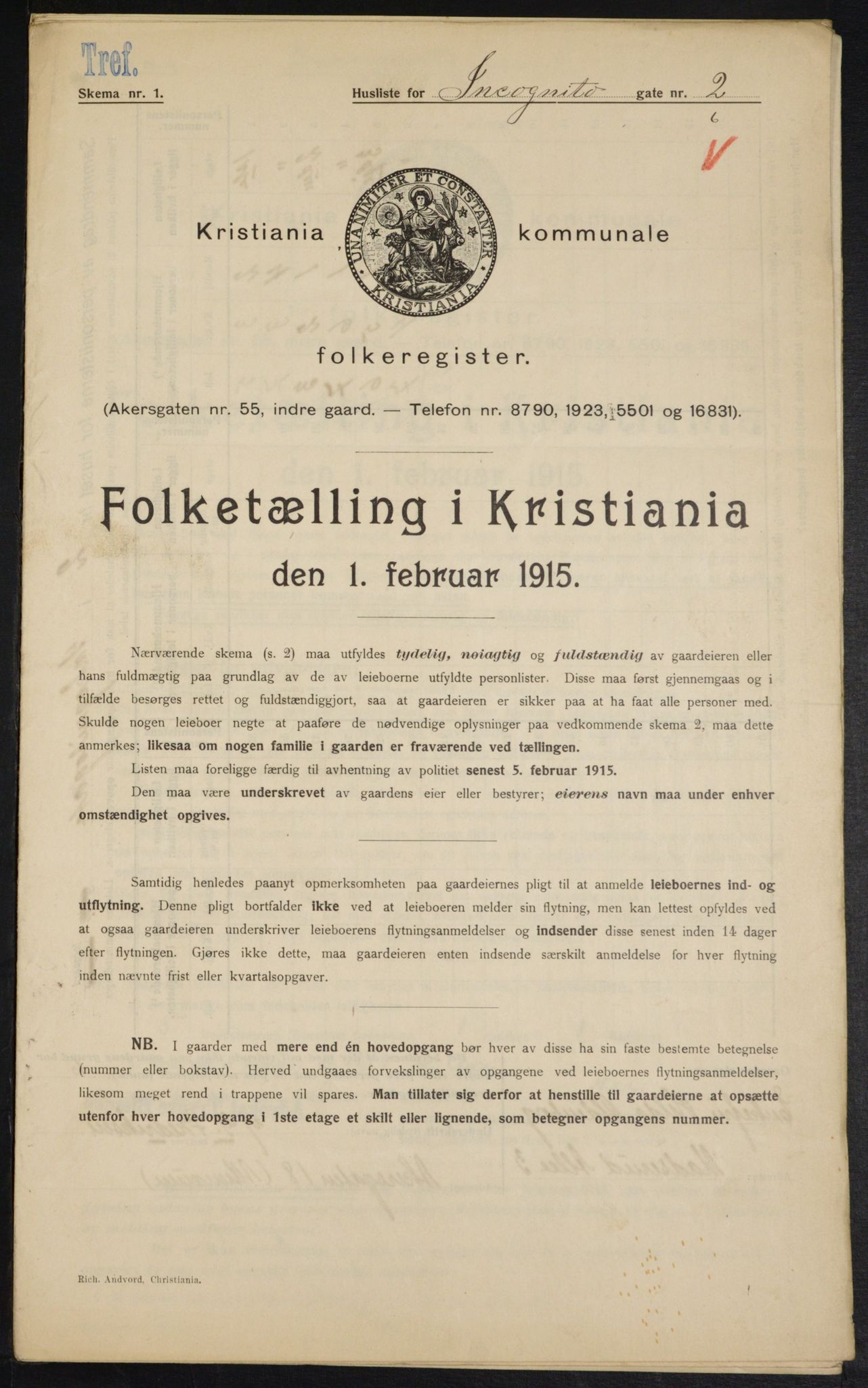 OBA, Municipal Census 1915 for Kristiania, 1915, p. 43465