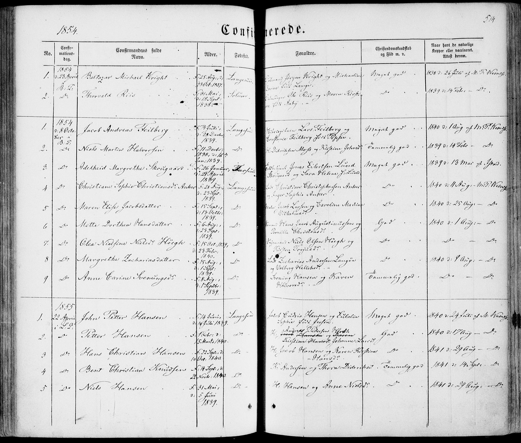 Bamble kirkebøker, SAKO/A-253/F/Fa/L0005: Parish register (official) no. I 5, 1854-1869, p. 514