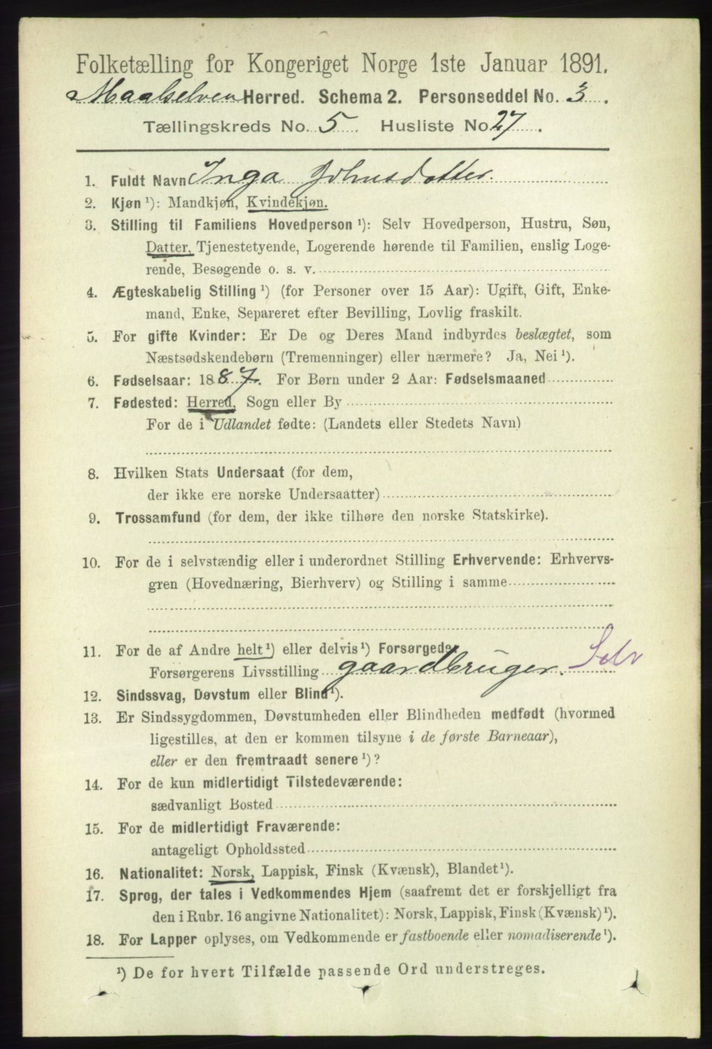 RA, 1891 census for 1924 Målselv, 1891, p. 1801