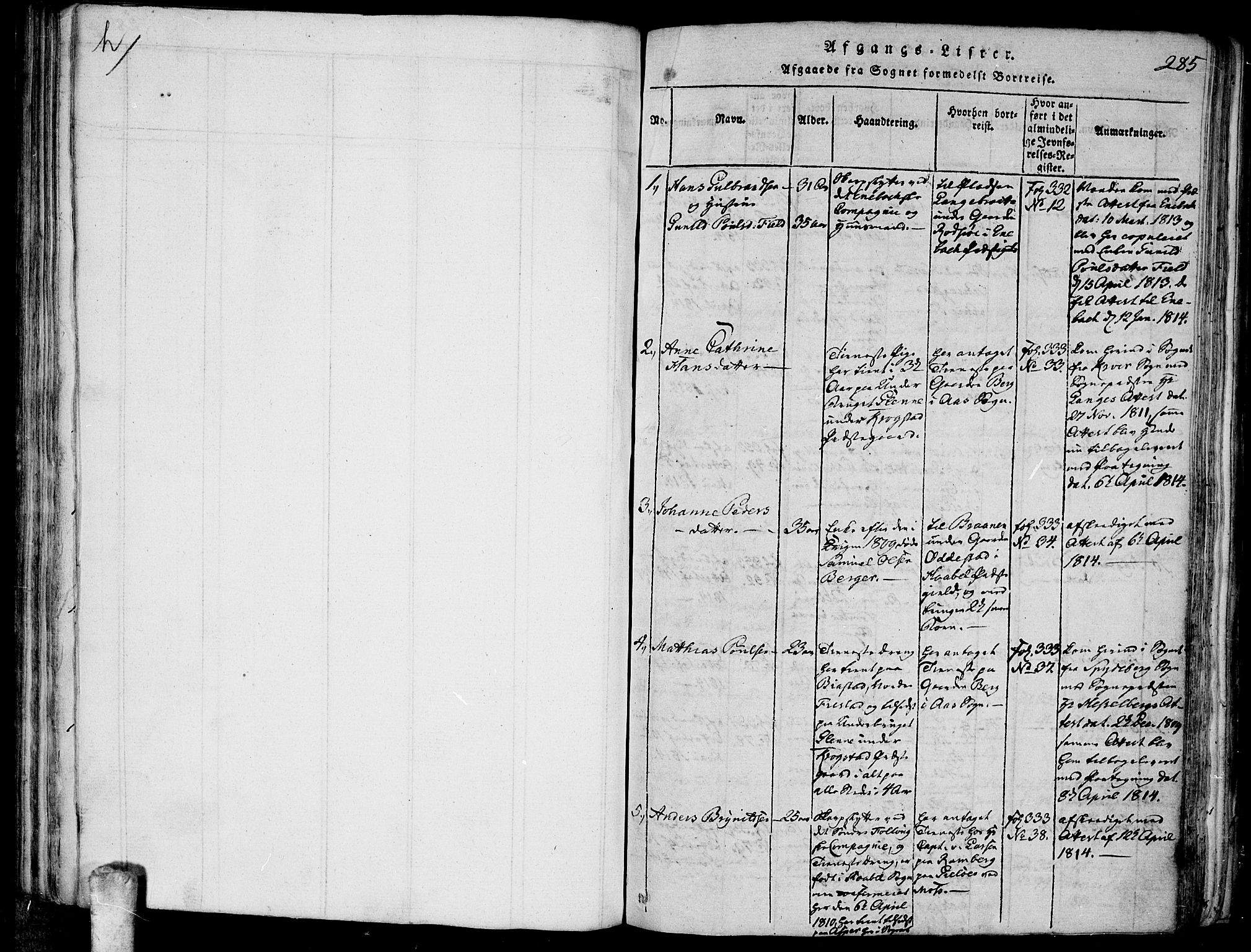 Kråkstad prestekontor Kirkebøker, SAO/A-10125a/F/Fa/L0003: Parish register (official) no. I 3, 1813-1824, p. 285