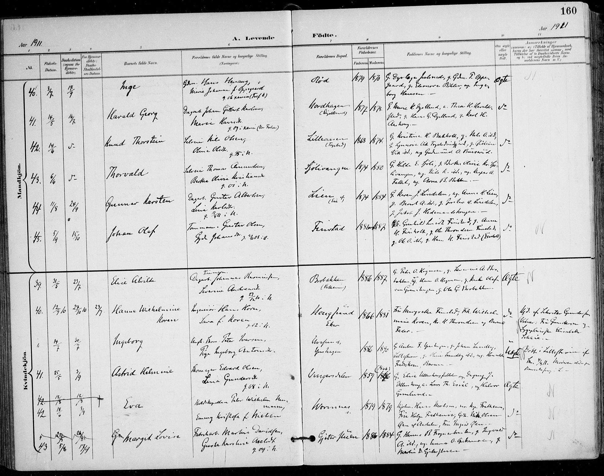 Nes prestekontor Kirkebøker, AV/SAO-A-10410/F/Fa/L0011: Parish register (official) no. I 11, 1899-1918, p. 160