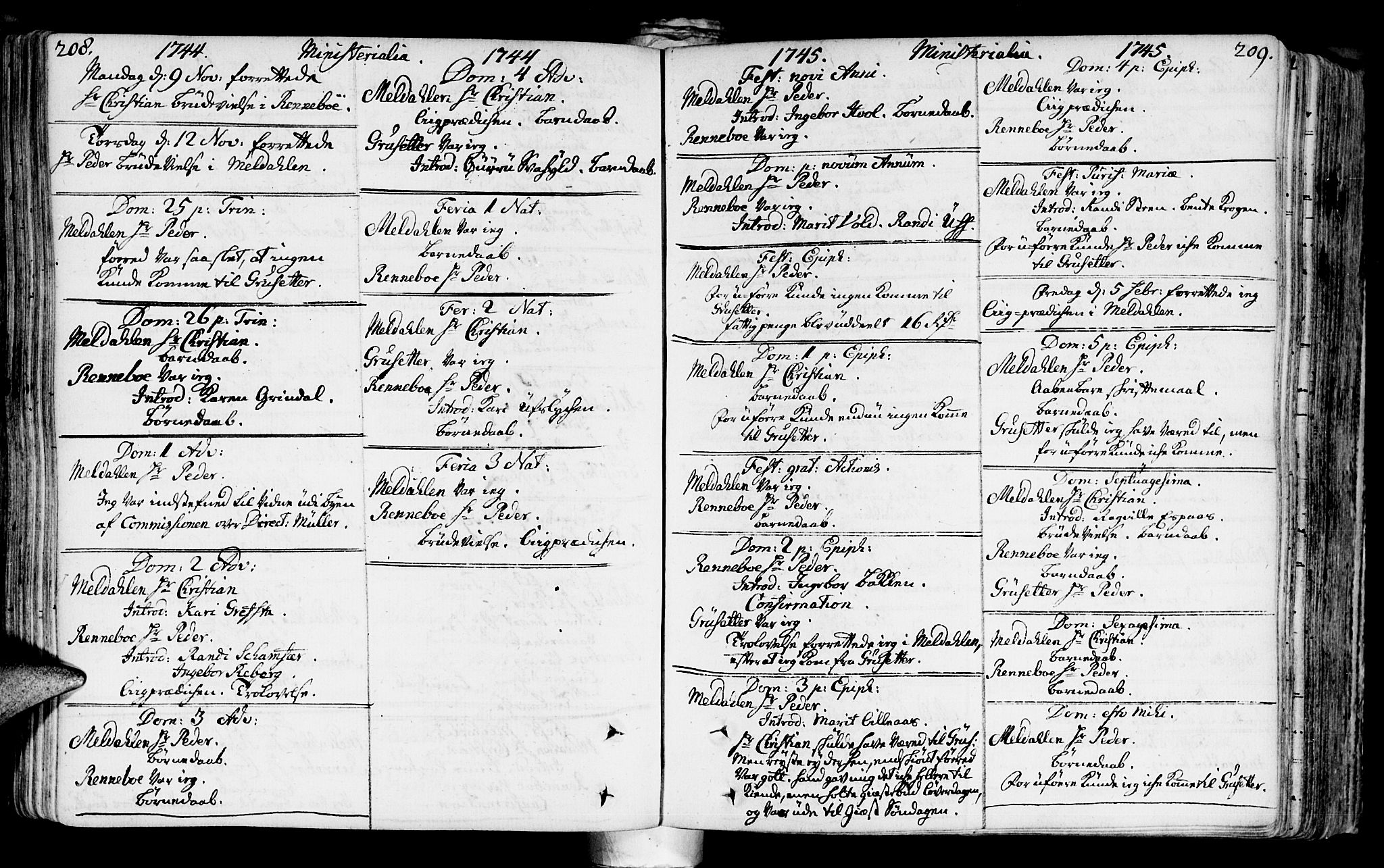 Ministerialprotokoller, klokkerbøker og fødselsregistre - Sør-Trøndelag, SAT/A-1456/672/L0850: Parish register (official) no. 672A03, 1725-1751, p. 208-209