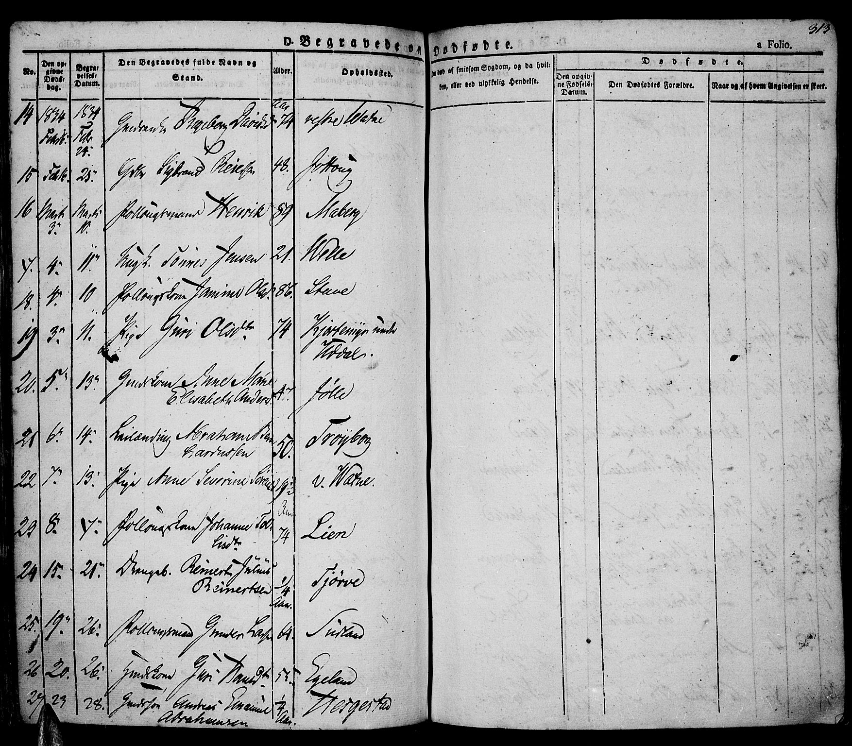 Lista sokneprestkontor, AV/SAK-1111-0027/F/Fa/L0008: Parish register (official) no. A 8, 1823-1835, p. 313