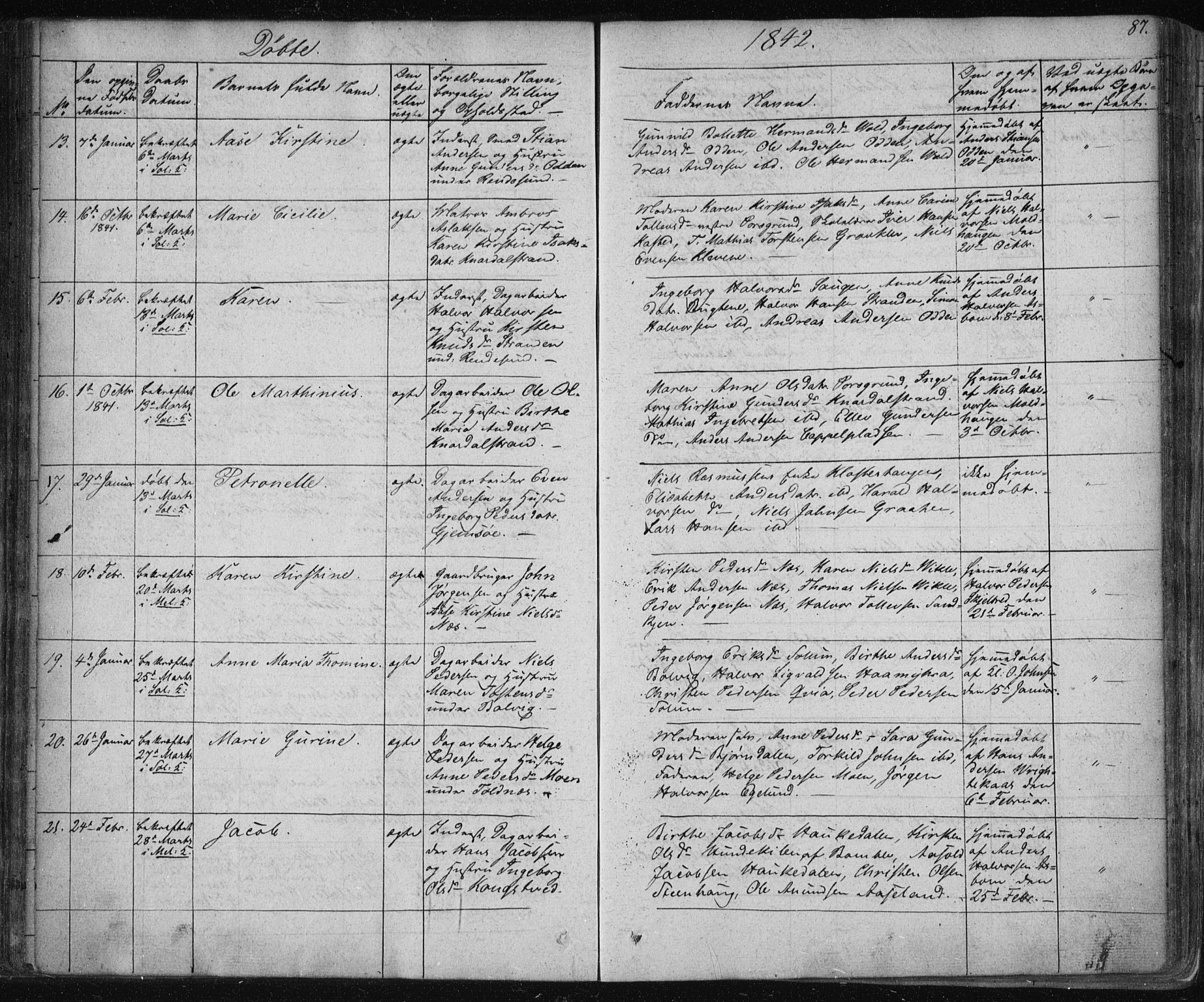 Solum kirkebøker, AV/SAKO-A-306/F/Fa/L0005: Parish register (official) no. I 5, 1833-1843, p. 87