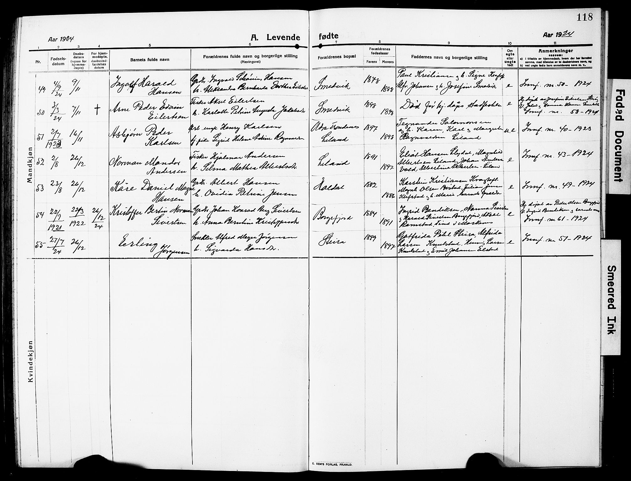 Ministerialprotokoller, klokkerbøker og fødselsregistre - Nordland, AV/SAT-A-1459/880/L1142: Parish register (copy) no. 880C04, 1913-1930, p. 118