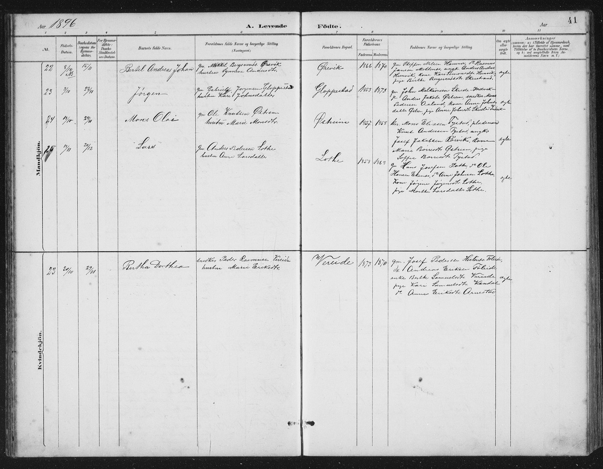 Gloppen sokneprestembete, AV/SAB-A-80101/H/Hab/Habb/L0002: Parish register (copy) no. B 2, 1889-1909, p. 41