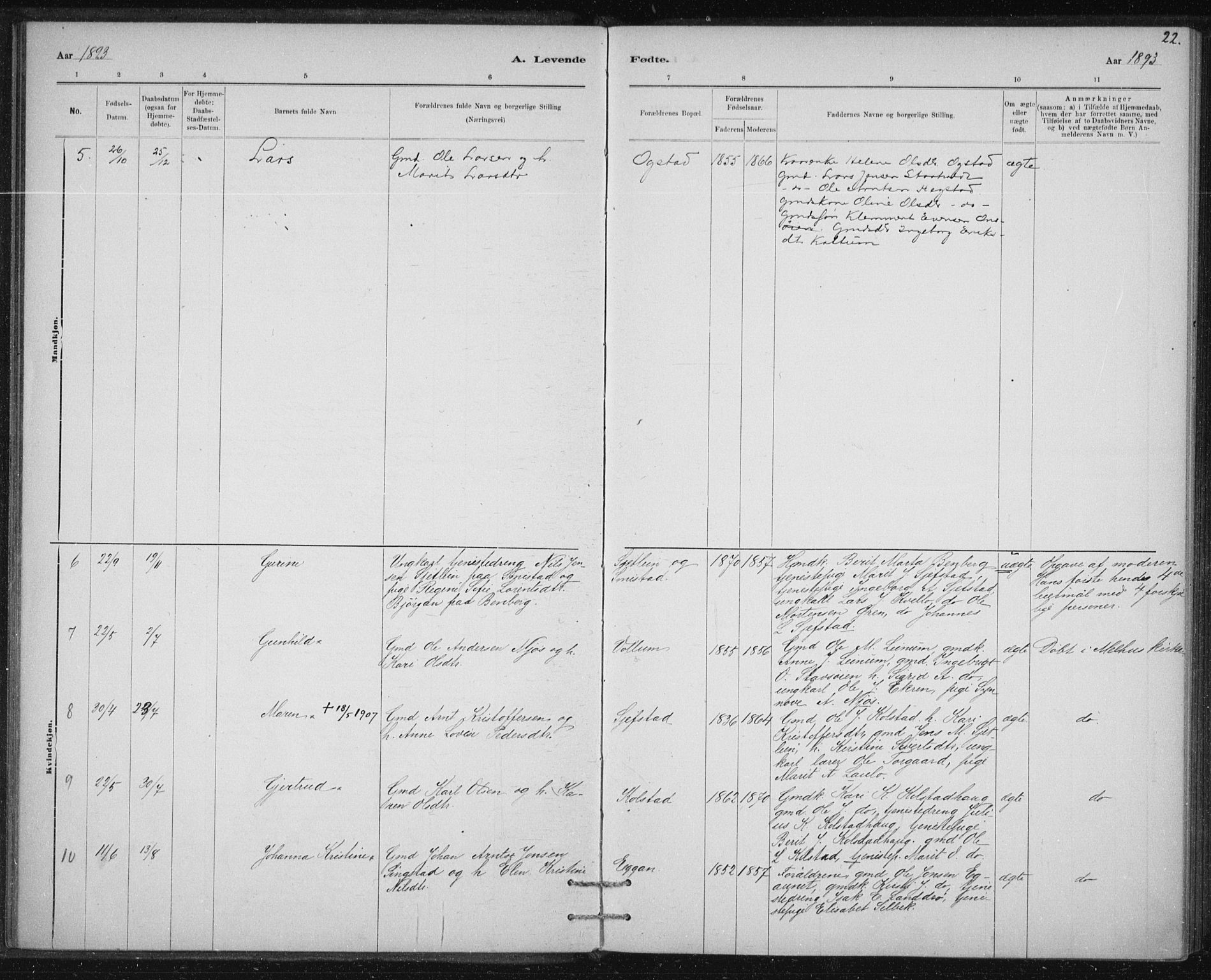 Ministerialprotokoller, klokkerbøker og fødselsregistre - Sør-Trøndelag, SAT/A-1456/613/L0392: Parish register (official) no. 613A01, 1887-1906, p. 22