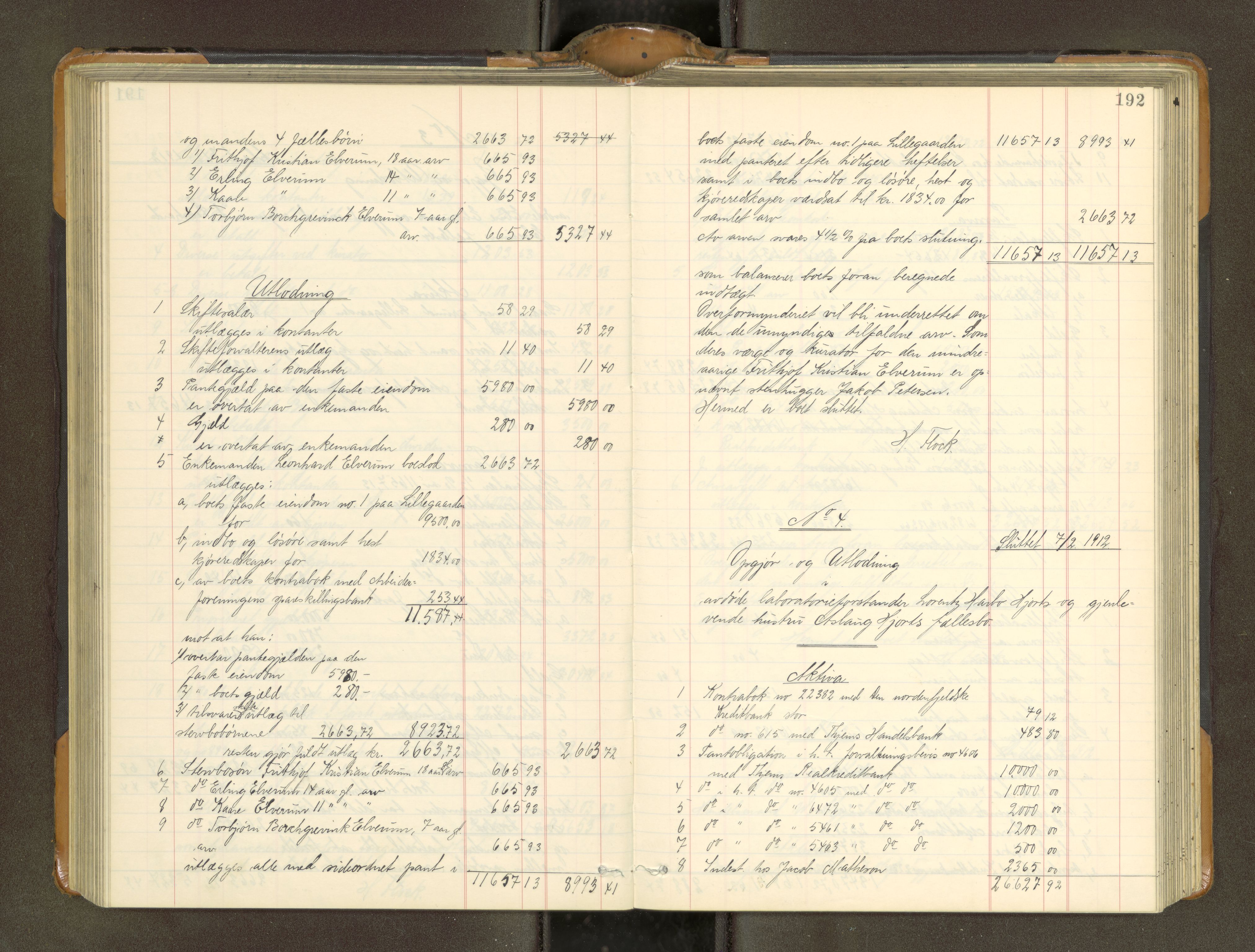 Trondheim byfogd, AV/SAT-A-0003/1/3/3A/L0040: Skifteutlodningsprotokoll - 9/2-1/10. (m/ register), 1910-1913, p. 192