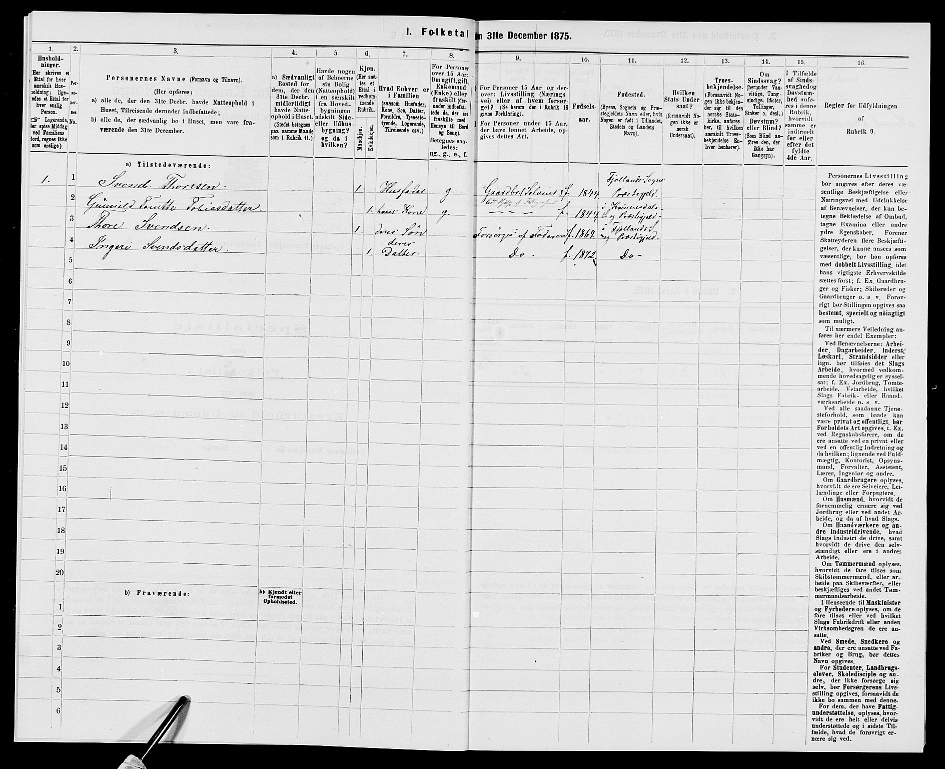 SAK, 1875 census for 1036P Fjotland, 1875, p. 36