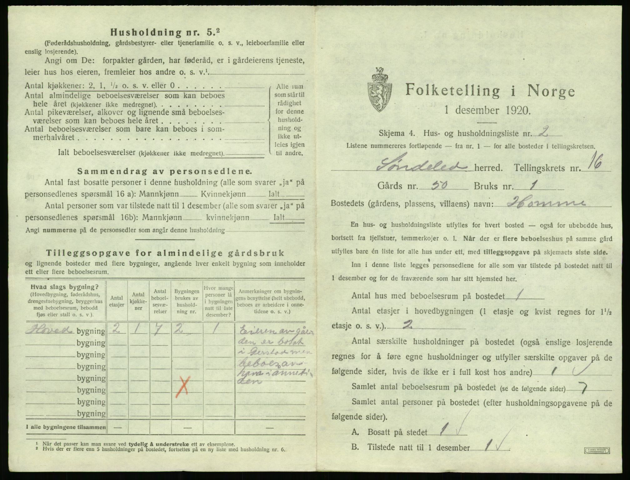 SAK, 1920 census for Søndeled, 1920, p. 1219