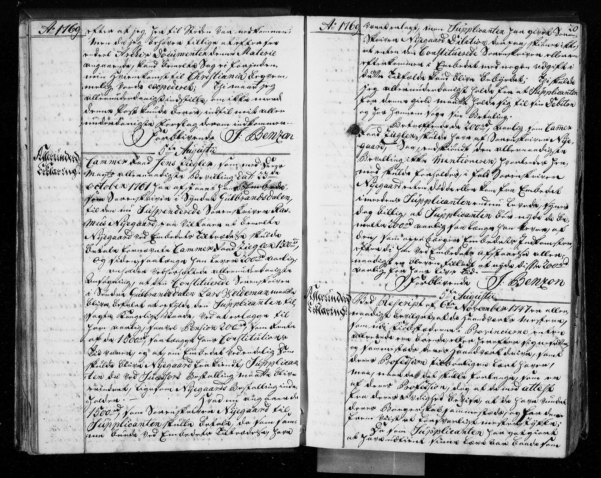 Stattholderembetet 1572-1771, AV/RA-EA-2870/Bf/L0008: Stattholderprotokoll (allmenn kopibok), 1769-1770, p. 19b-20a