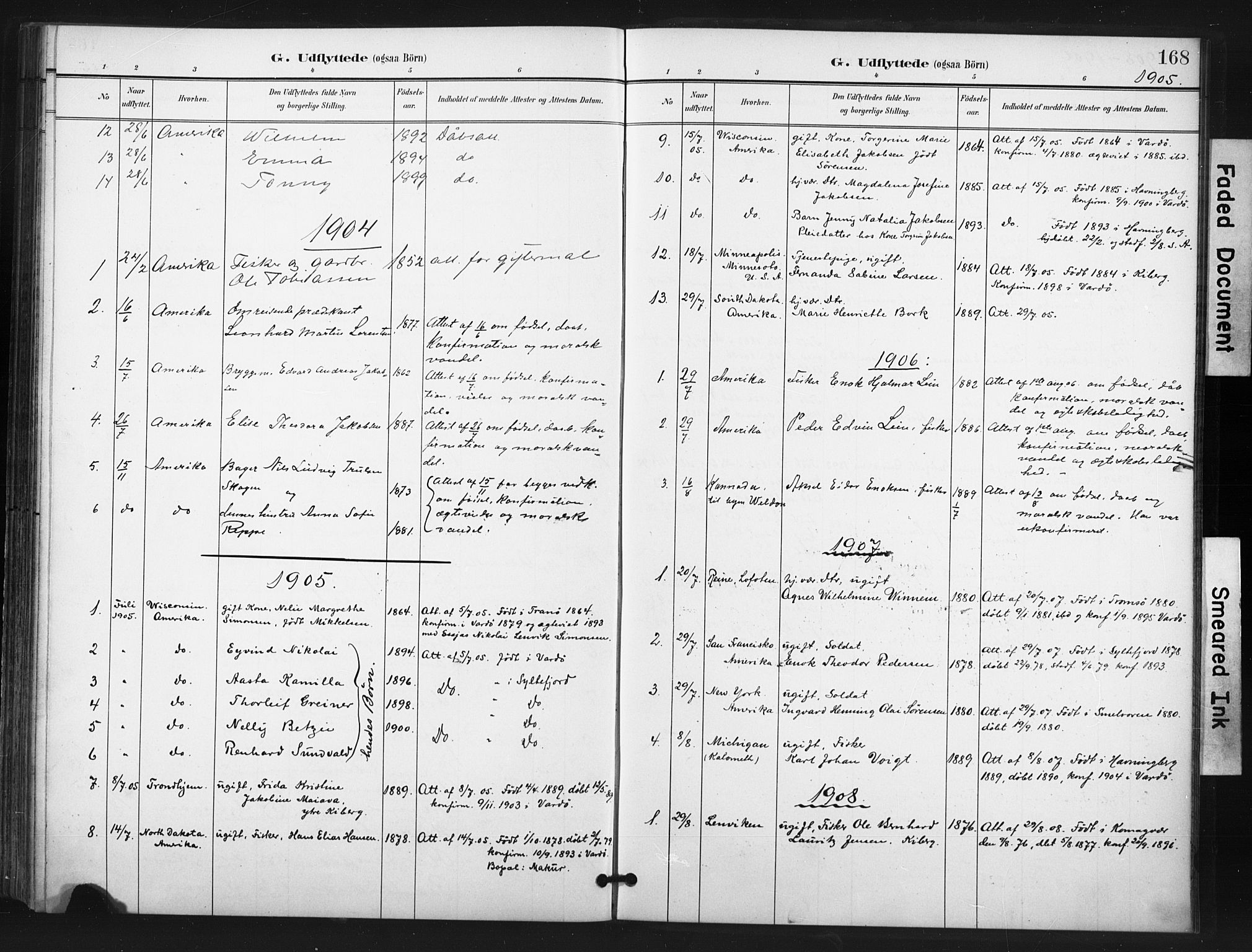 Vardø sokneprestkontor, SATØ/S-1332/H/Ha/L0011kirke: Parish register (official) no. 11, 1897-1911, p. 168
