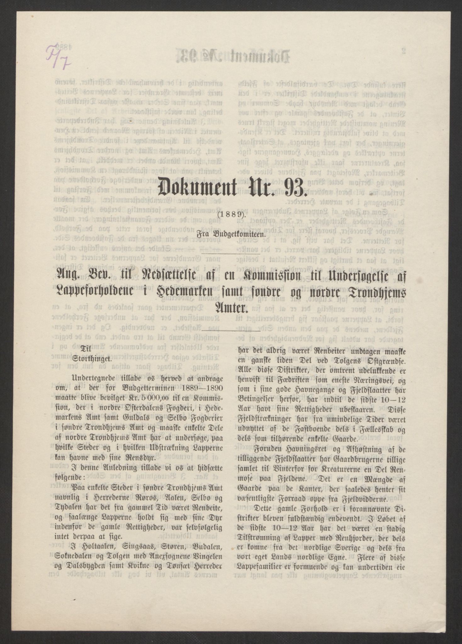 Landbruksdepartementet, Kontorer for reindrift og ferskvannsfiske, AV/RA-S-1247/2/E/Eb/L0014: Lappekommisjonen, 1885-1890, p. 593