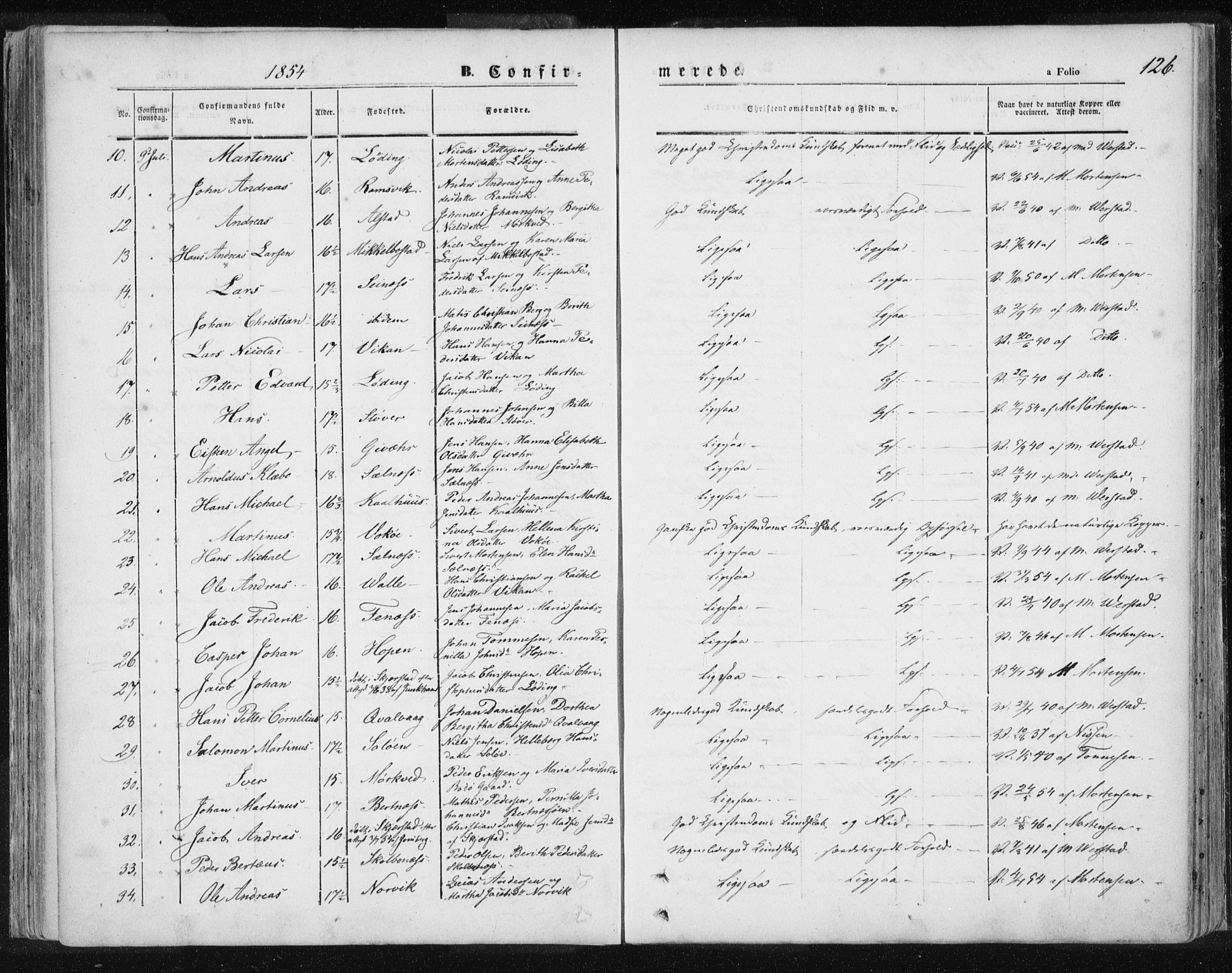 Ministerialprotokoller, klokkerbøker og fødselsregistre - Nordland, SAT/A-1459/801/L0007: Parish register (official) no. 801A07, 1845-1863, p. 126
