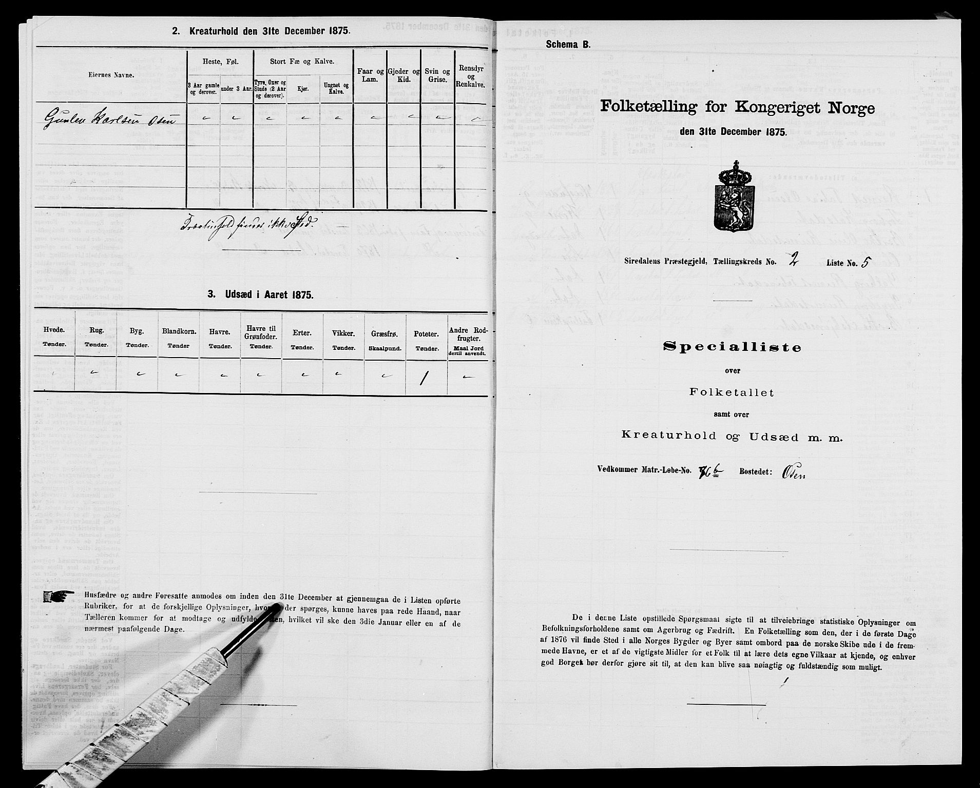 SAK, 1875 census for 1046P Sirdal, 1875, p. 146