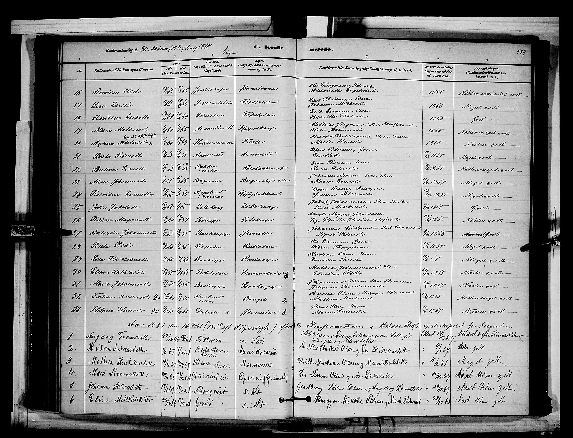 Ringsaker prestekontor, AV/SAH-PREST-014/L/La/L0011: Parish register (copy) no. 11, 1879-1890, p. 139