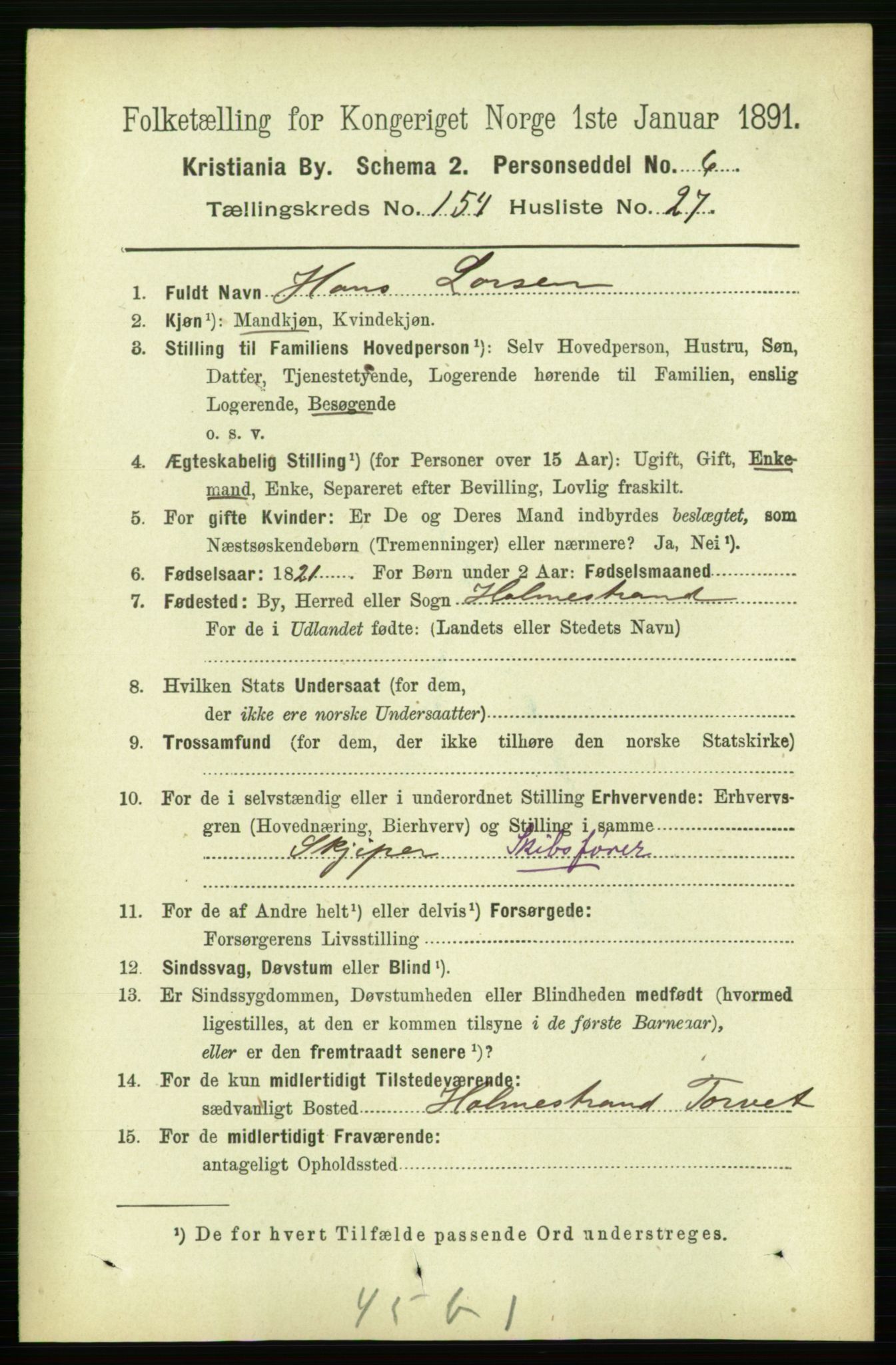 RA, 1891 census for 0301 Kristiania, 1891, p. 88067