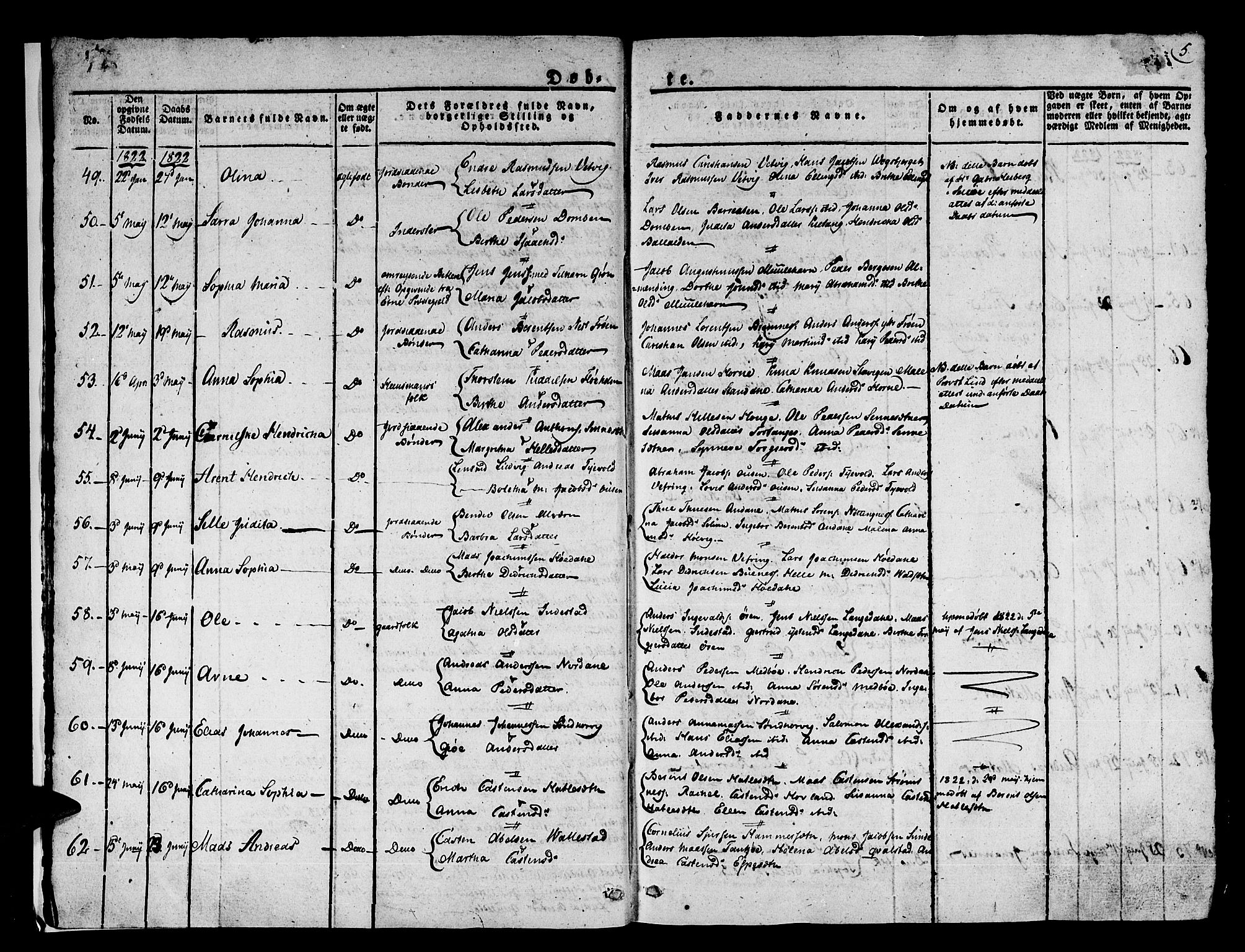 Kinn sokneprestembete, AV/SAB-A-80801/H/Haa/Haaa/L0004/0001: Parish register (official) no. A 4I, 1822-1840, p. 5