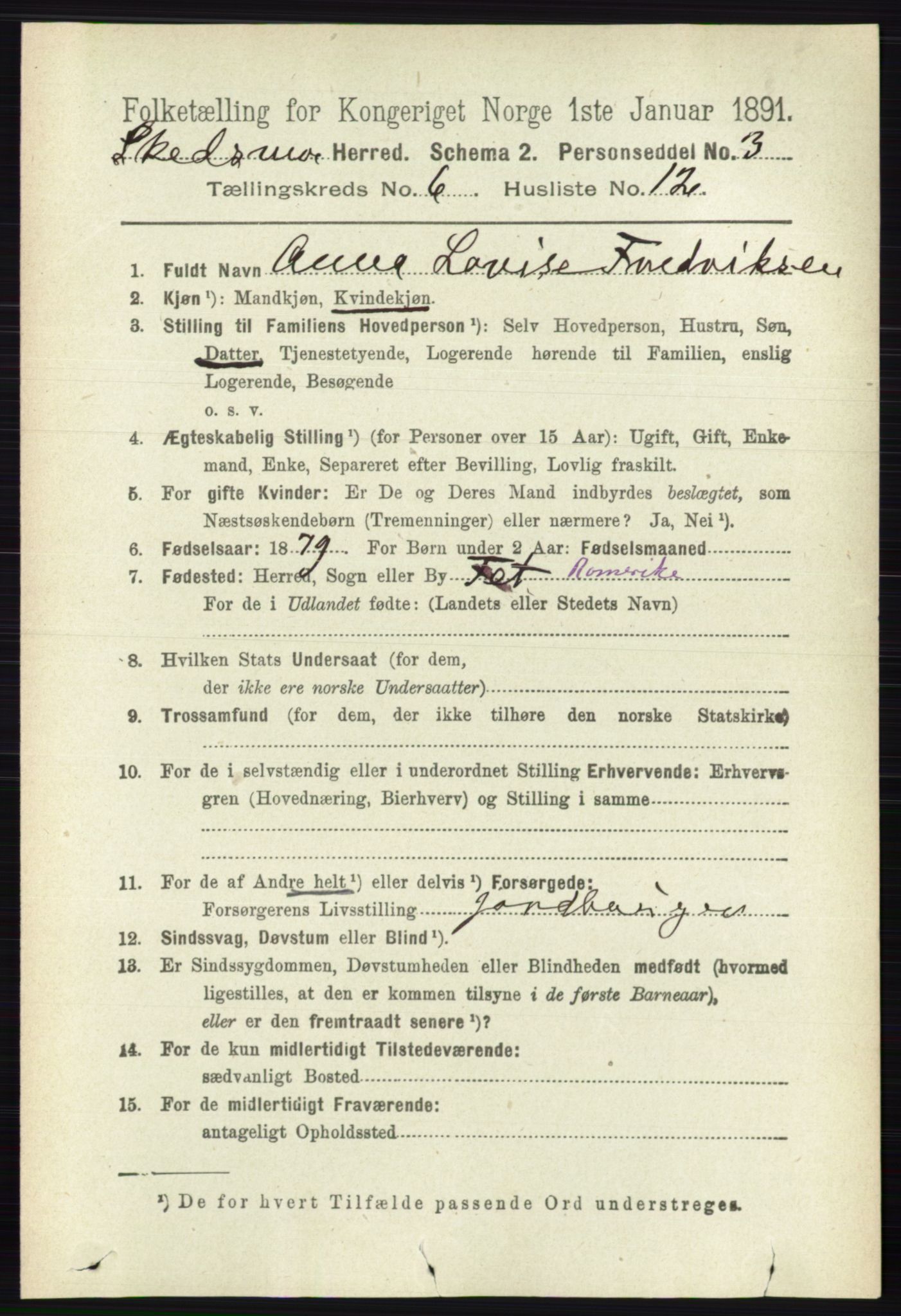 RA, 1891 census for 0231 Skedsmo, 1891, p. 2796