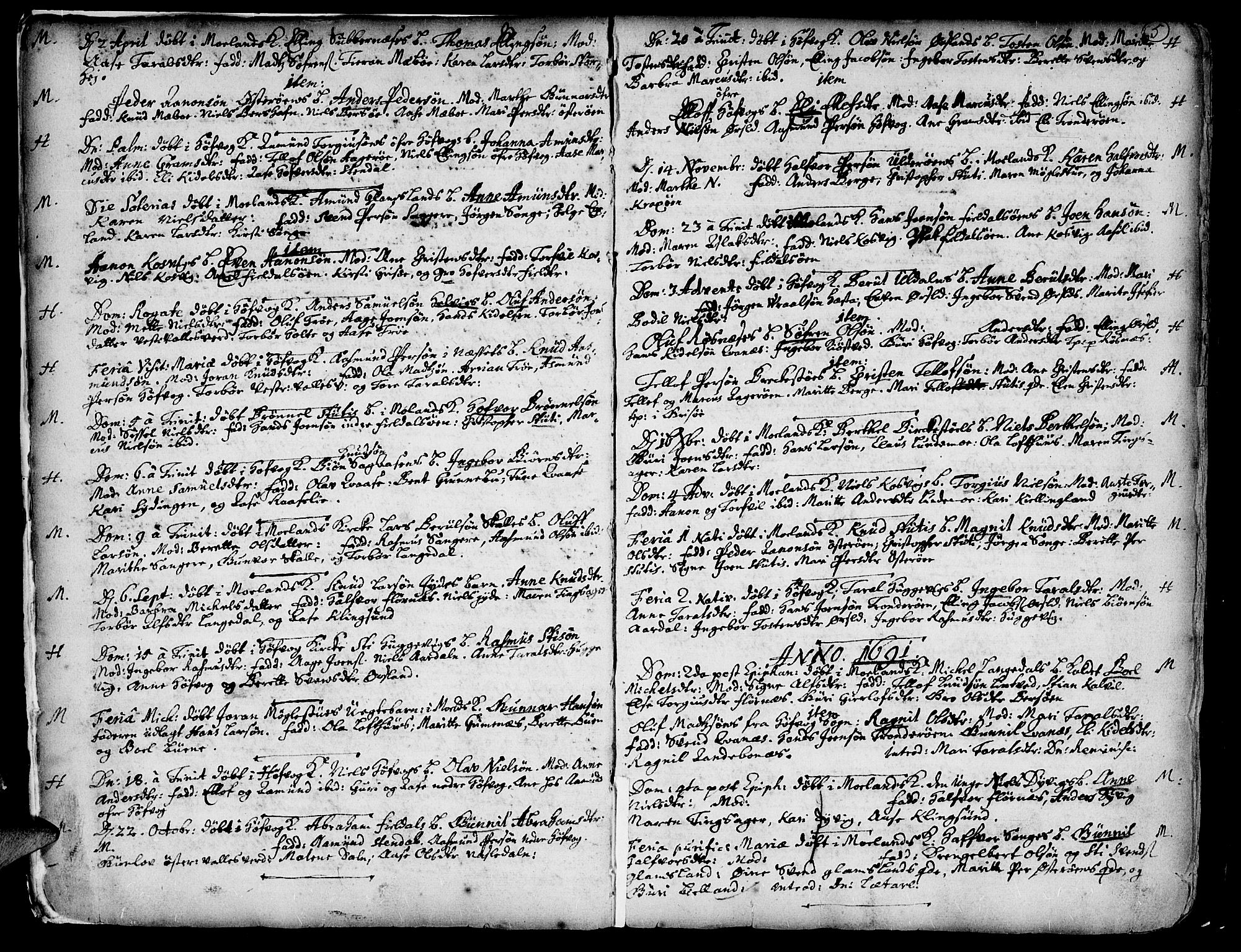 Vestre Moland sokneprestkontor, SAK/1111-0046/F/Fa/Fab/L0001: Parish register (official) no. A 1, 1687-1760, p. 5