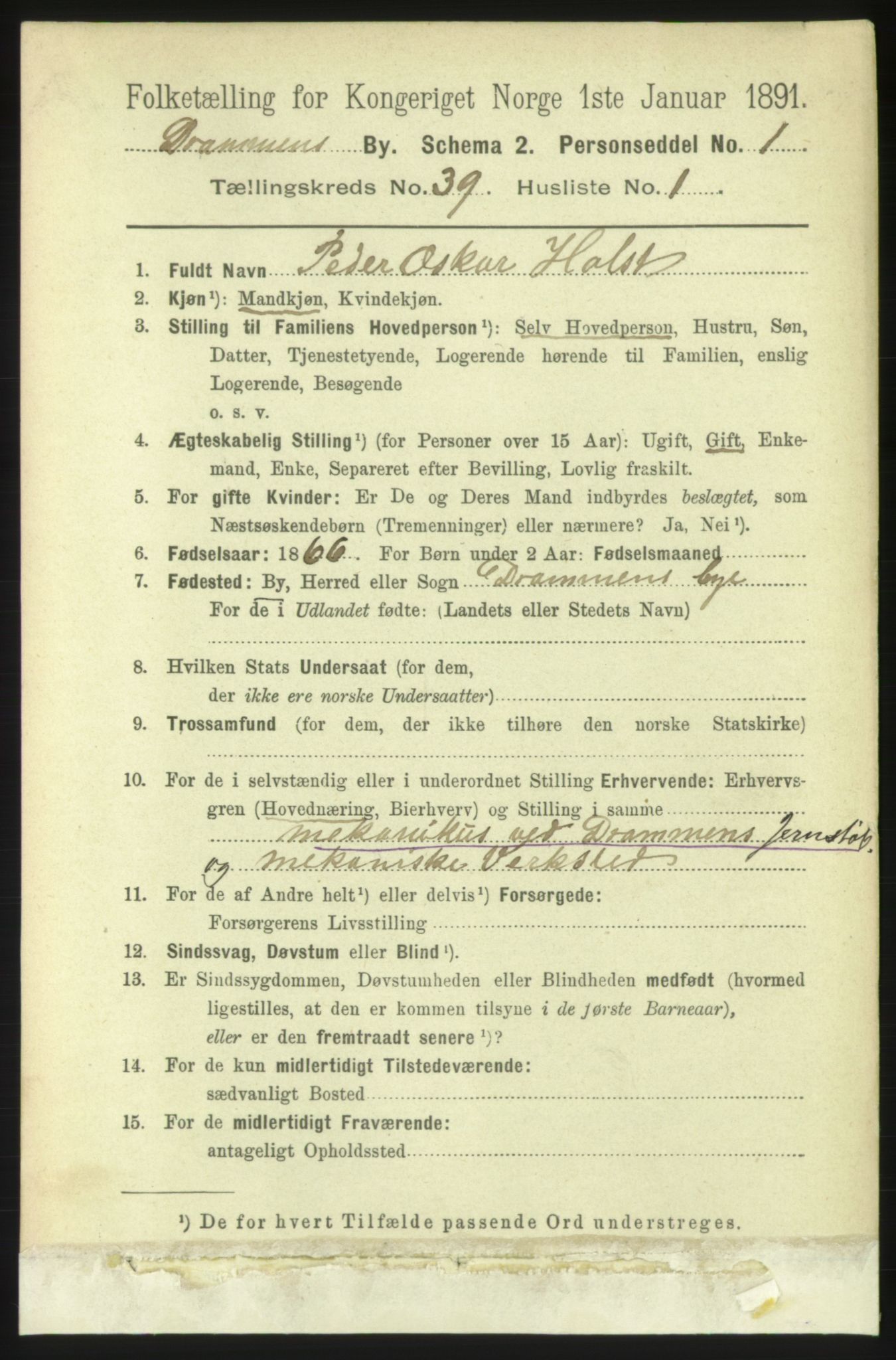 RA, 1891 census for 0602 Drammen, 1891, p. 23300