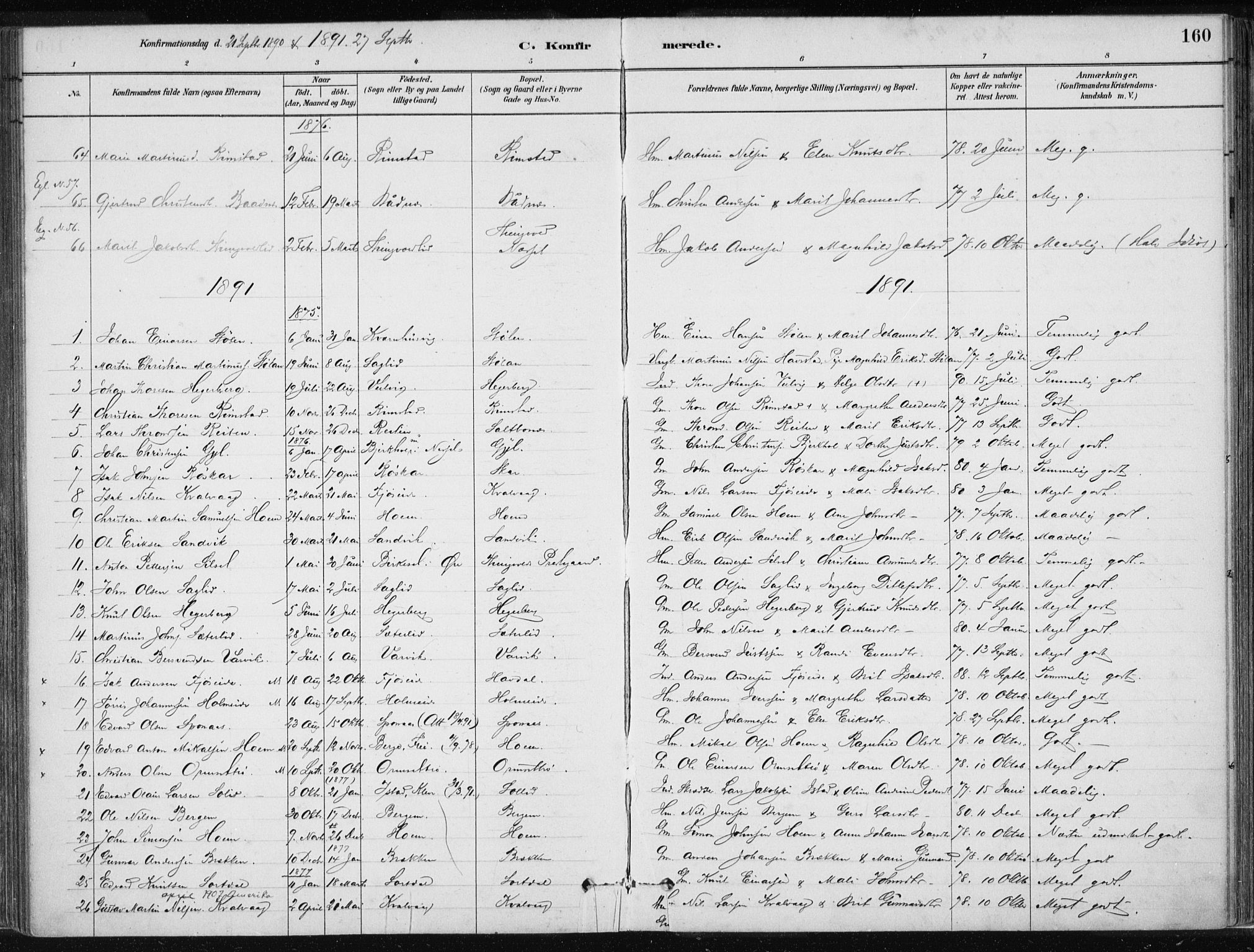 Ministerialprotokoller, klokkerbøker og fødselsregistre - Møre og Romsdal, SAT/A-1454/586/L0987: Parish register (official) no. 586A13, 1879-1892, p. 160