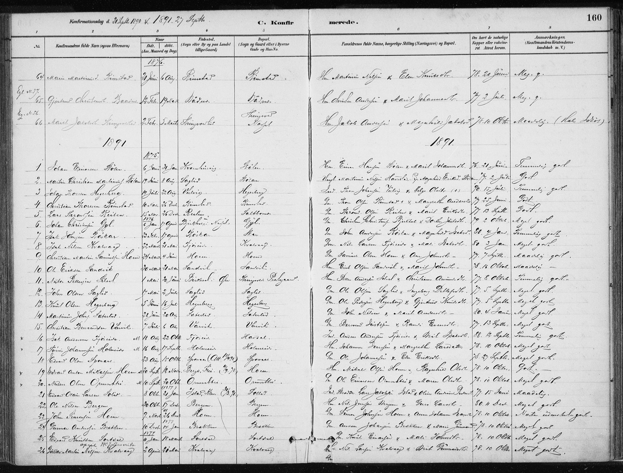 Ministerialprotokoller, klokkerbøker og fødselsregistre - Møre og Romsdal, AV/SAT-A-1454/586/L0987: Parish register (official) no. 586A13, 1879-1892, p. 160