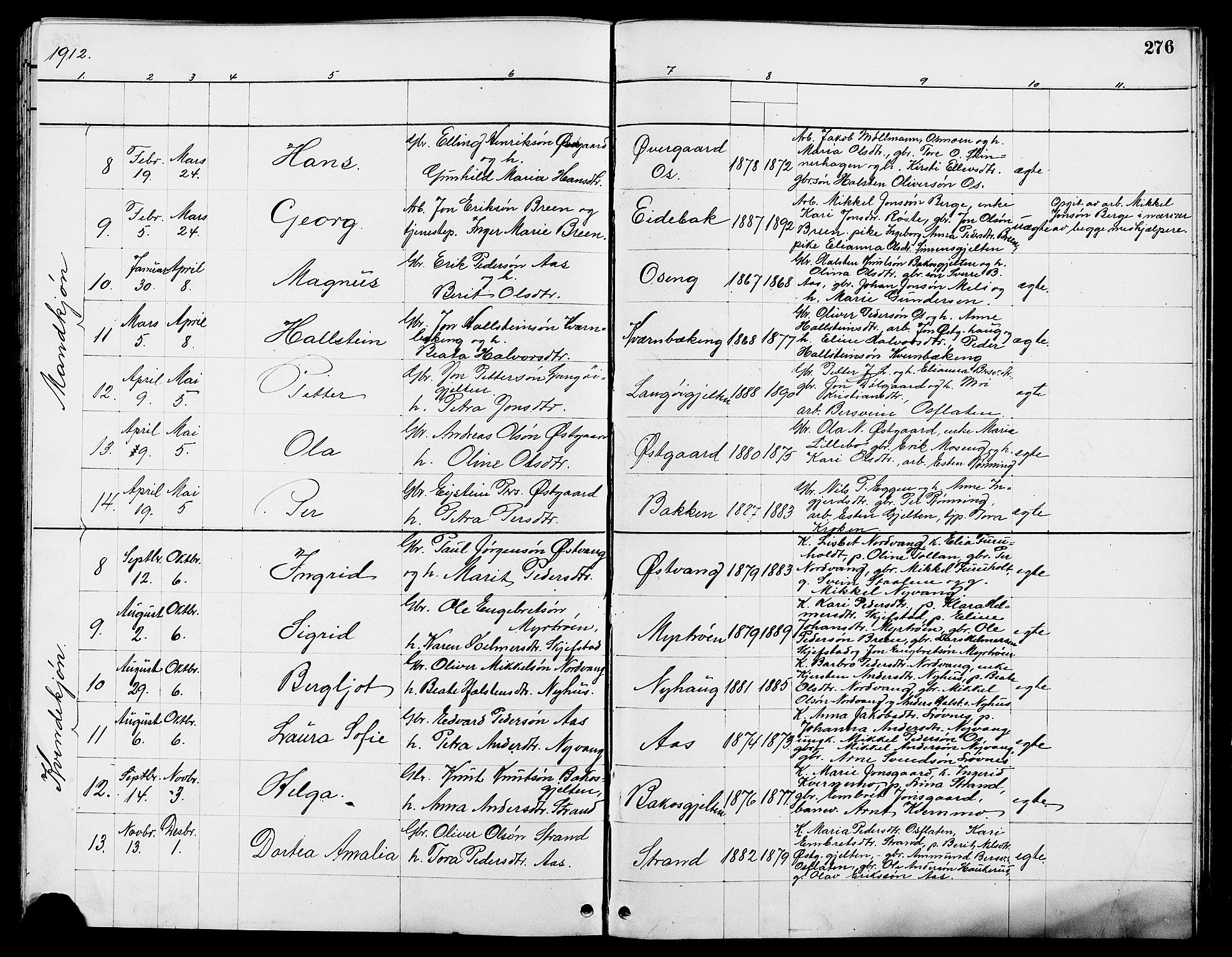 Tolga prestekontor, AV/SAH-PREST-062/L/L0008: Parish register (copy) no. 8, 1887-1912, p. 276