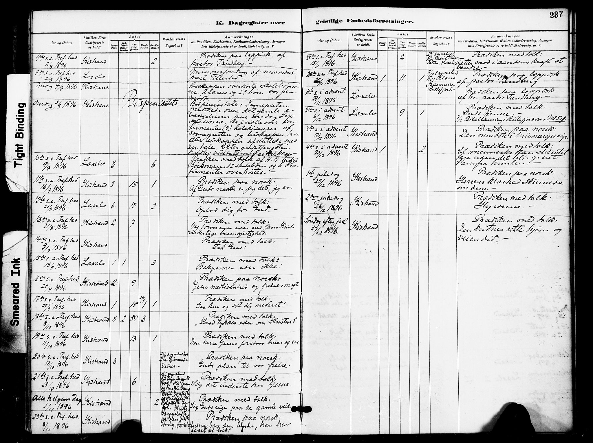 Kistrand/Porsanger sokneprestembete, AV/SATØ-S-1351/H/Ha/L0008.kirke: Parish register (official) no. 8, 1890-1898, p. 237