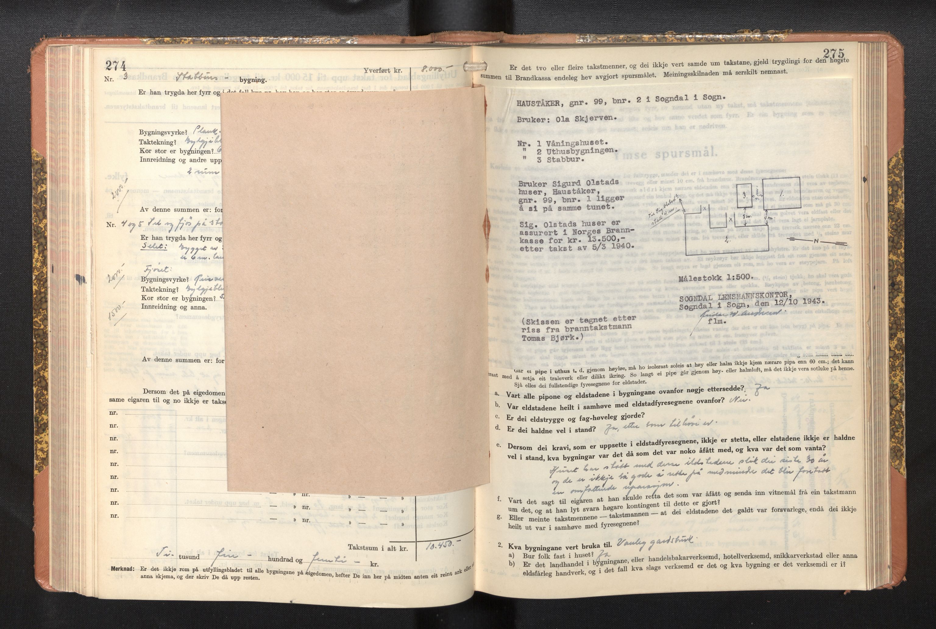 Lensmannen i Sogndal, AV/SAB-A-29901/0012/L0014: Branntakstprotokoll, skjematakst, 1938-1950, p. 274-275