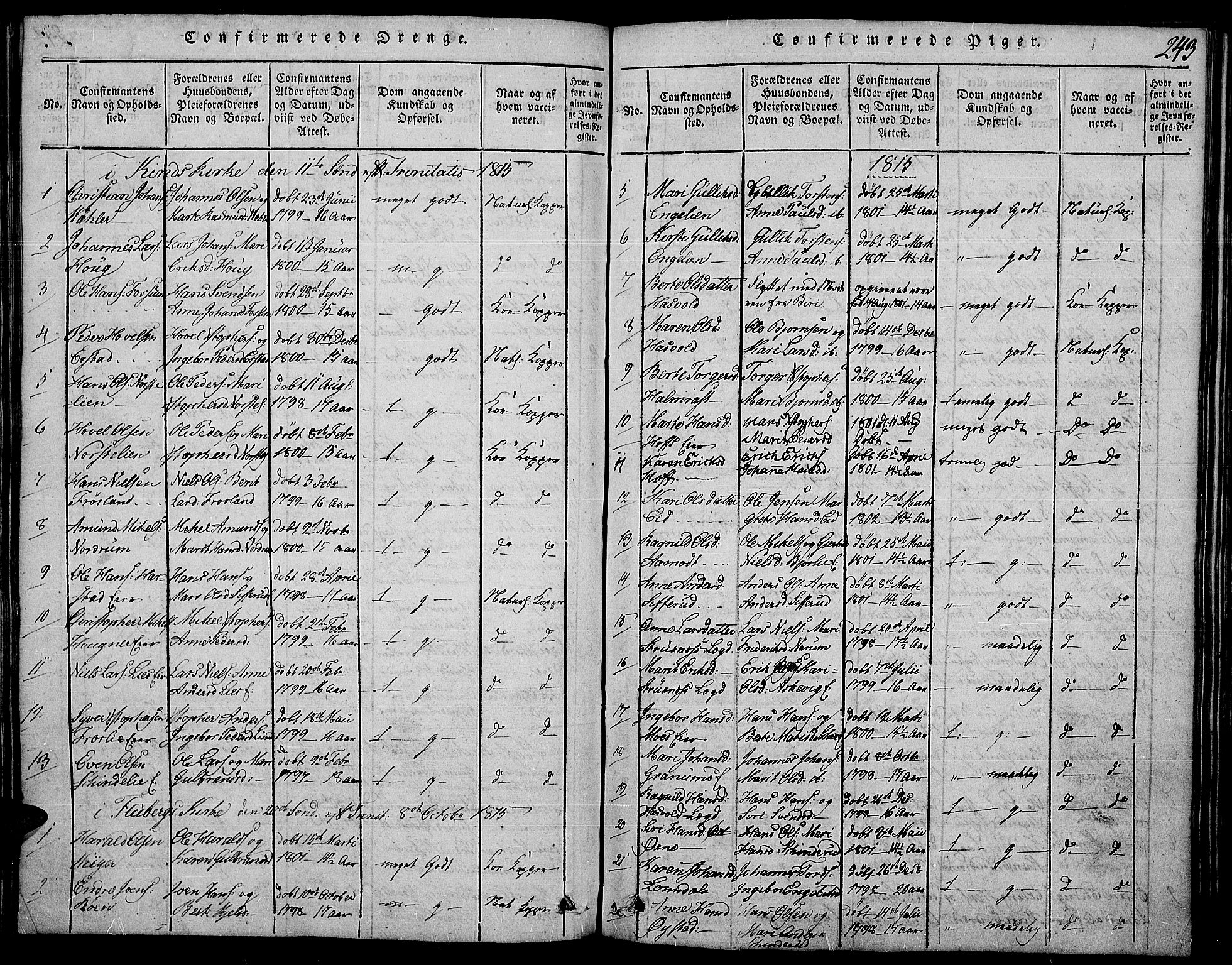 Land prestekontor, AV/SAH-PREST-120/H/Ha/Haa/L0007: Parish register (official) no. 7, 1814-1830, p. 243