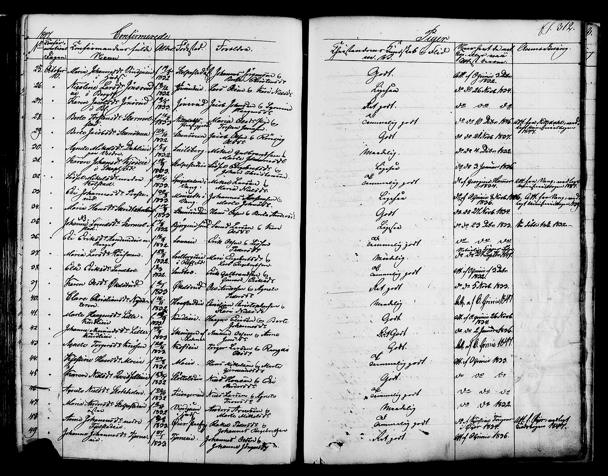 Ringsaker prestekontor, SAH/PREST-014/K/Ka/L0008: Parish register (official) no. 8, 1837-1850, p. 312