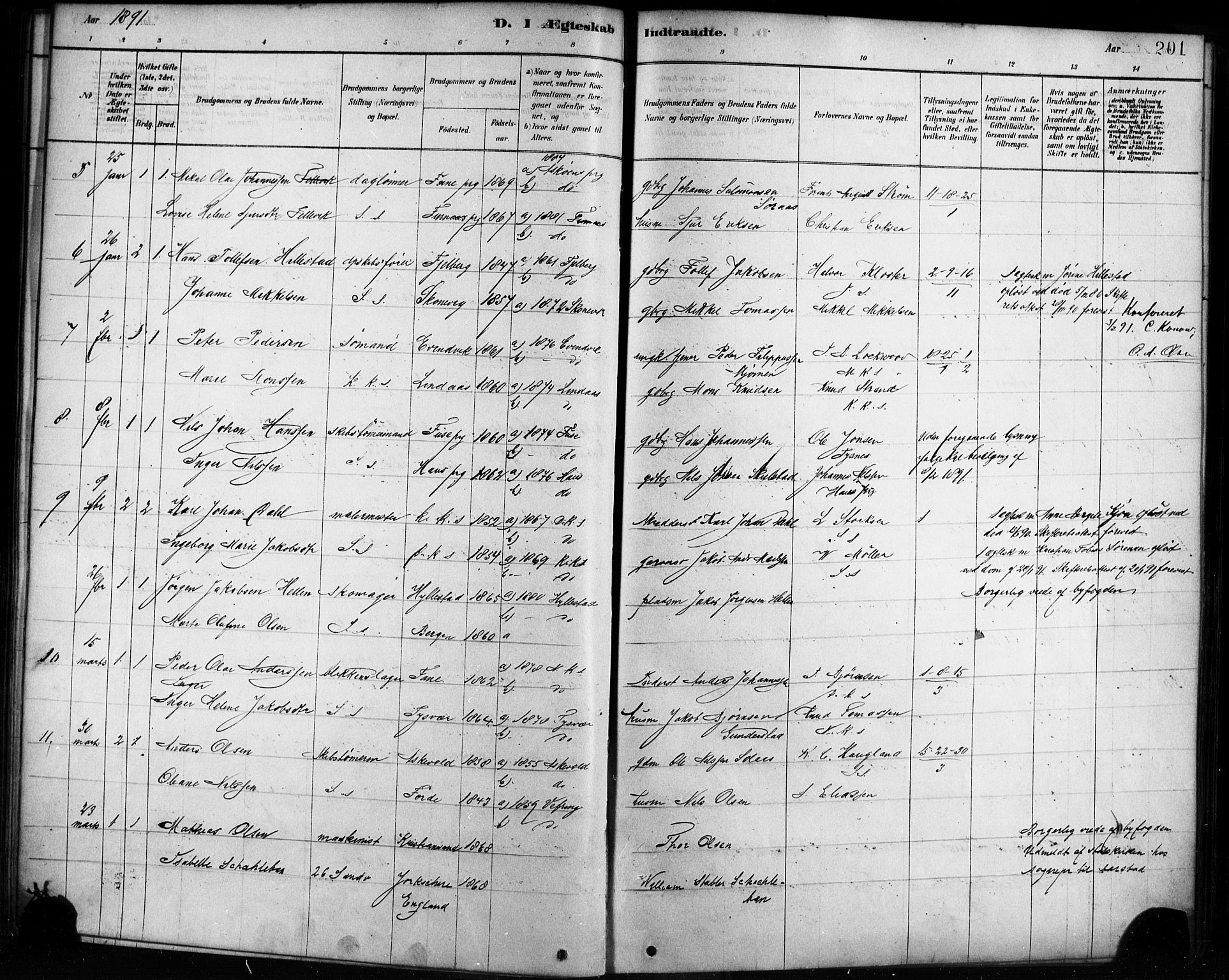 Sandviken Sokneprestembete, SAB/A-77601/H/Ha/L0002: Parish register (official) no. A 2, 1878-1896, p. 201