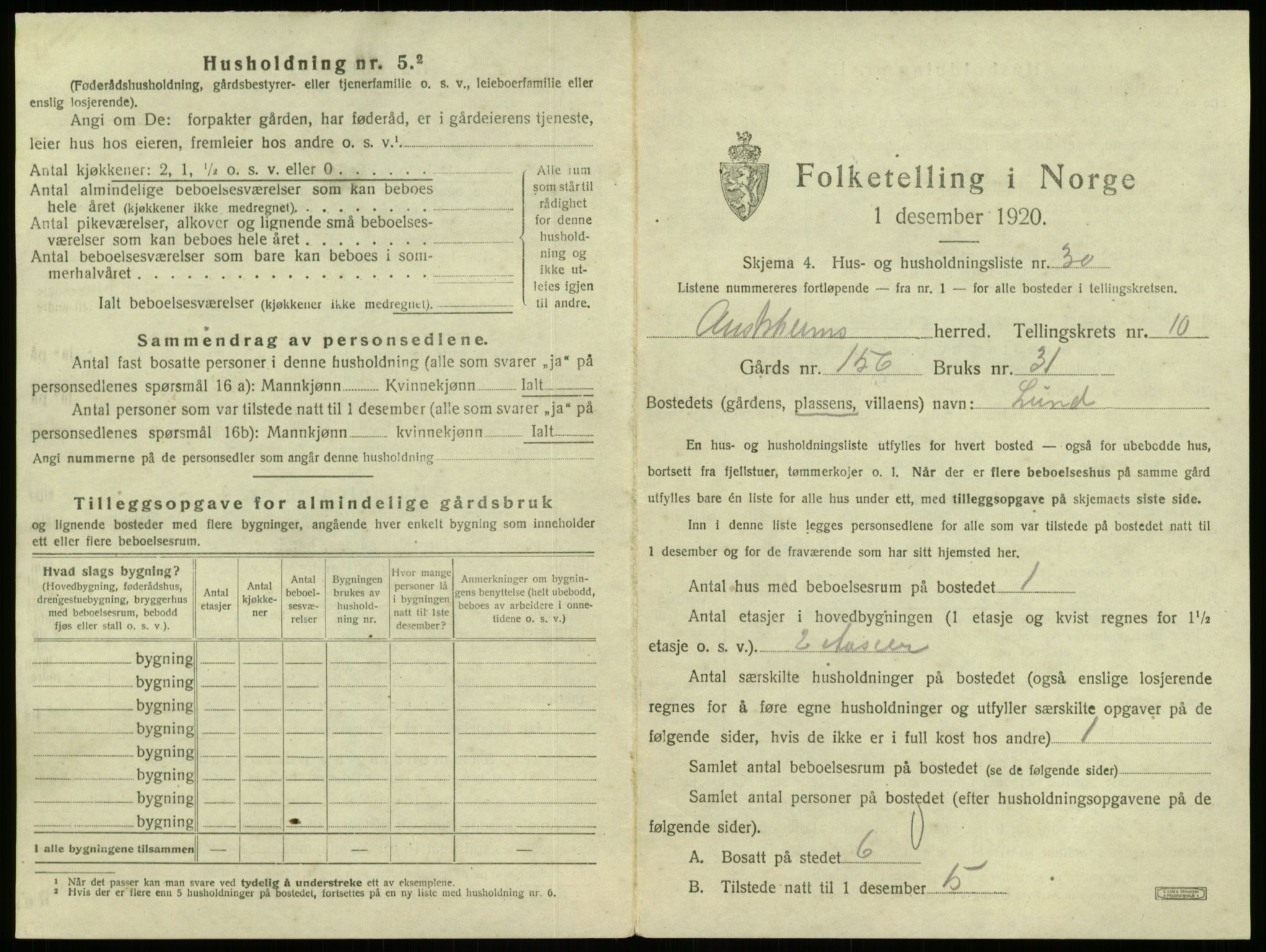 SAB, 1920 census for Austrheim, 1920, p. 522