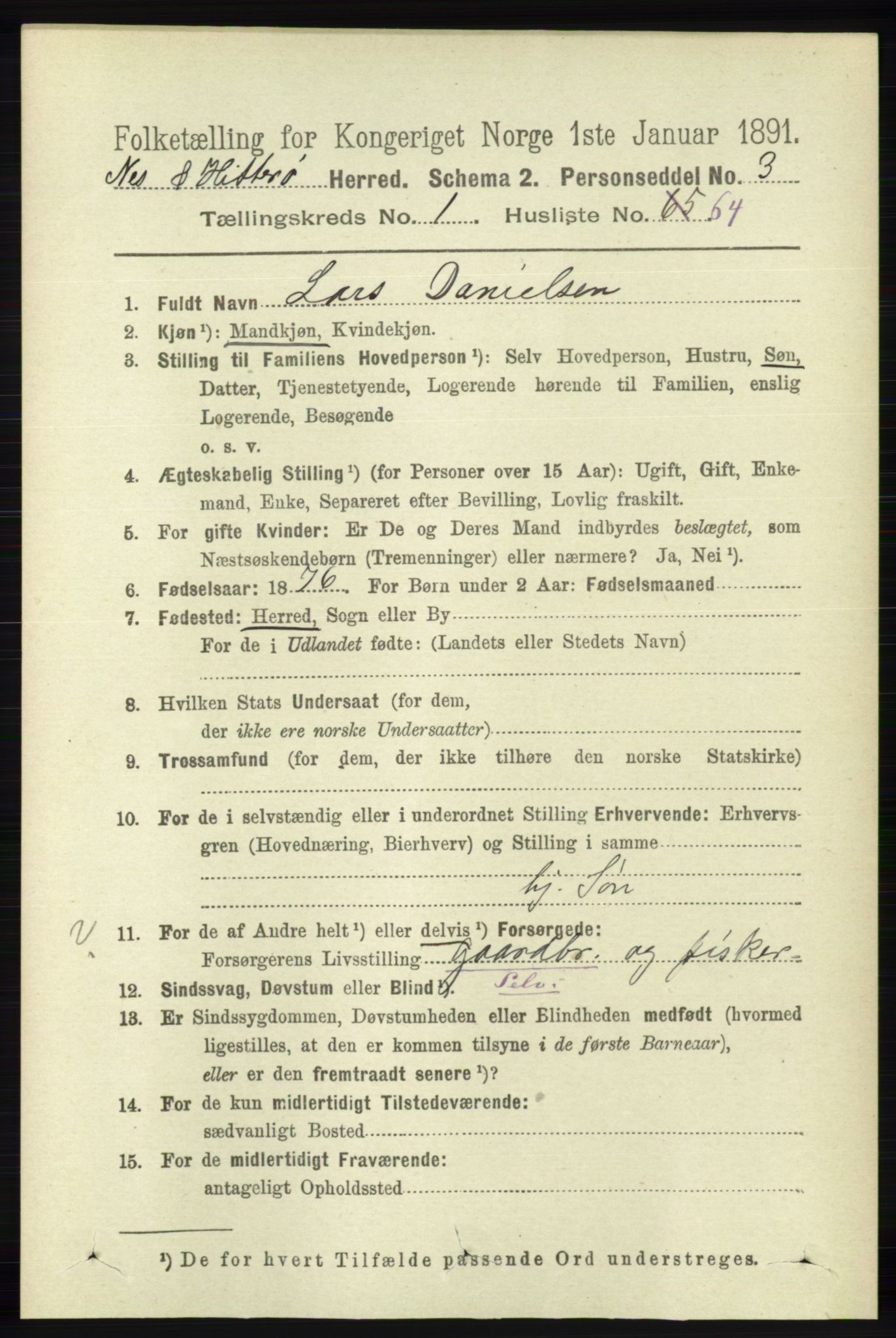 RA, 1891 census for 1043 Hidra og Nes, 1891, p. 447