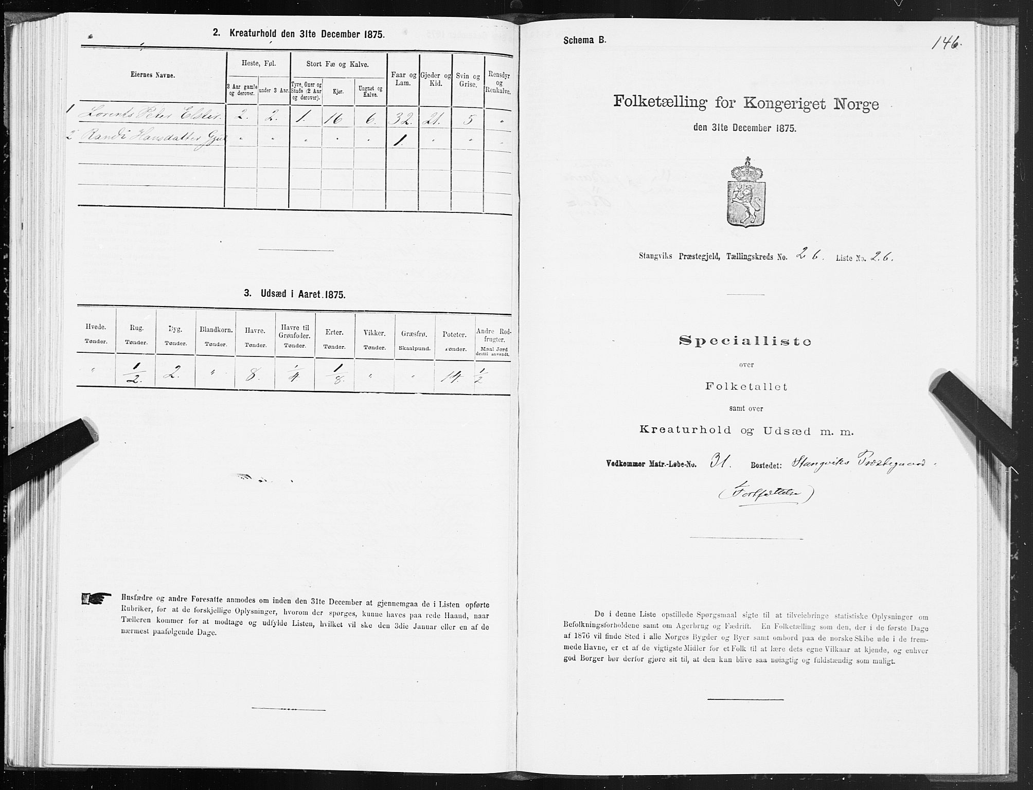 SAT, 1875 census for 1564P Stangvik, 1875, p. 1146