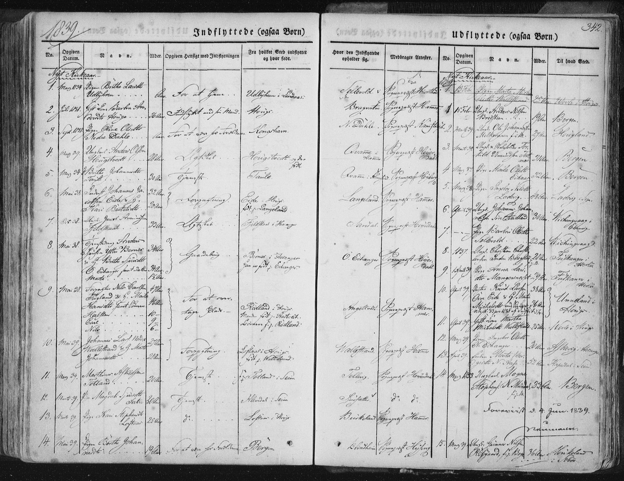 Hamre sokneprestembete, SAB/A-75501/H/Ha/Haa/Haaa/L0012: Parish register (official) no. A 12, 1834-1845, p. 342