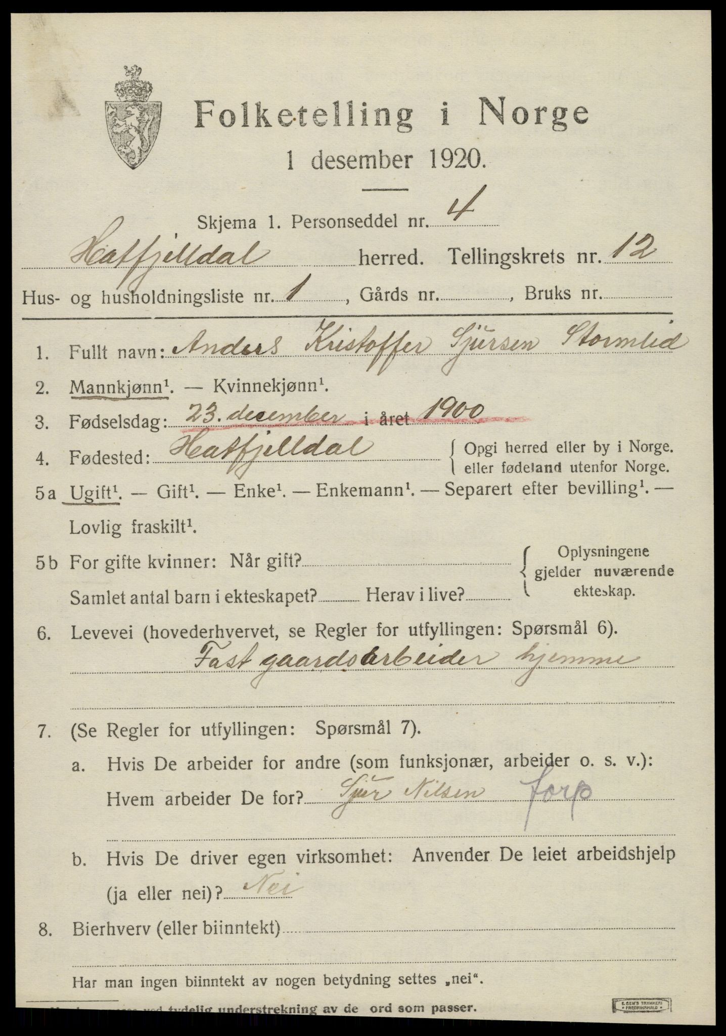 SAT, 1920 census for Hattfjelldal, 1920, p. 2710