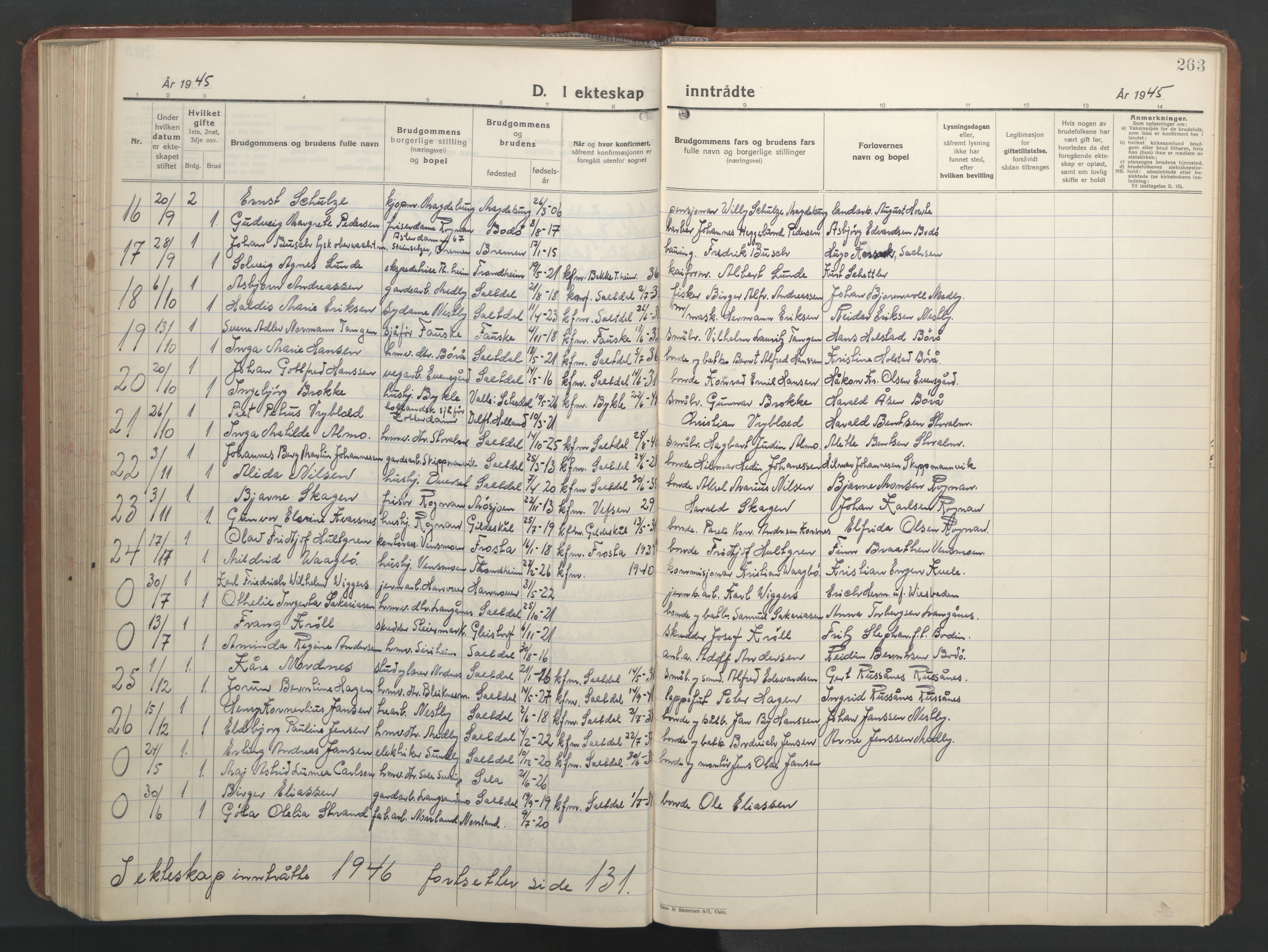 Ministerialprotokoller, klokkerbøker og fødselsregistre - Nordland, AV/SAT-A-1459/847/L0680: Parish register (copy) no. 847C08, 1930-1947, p. 263
