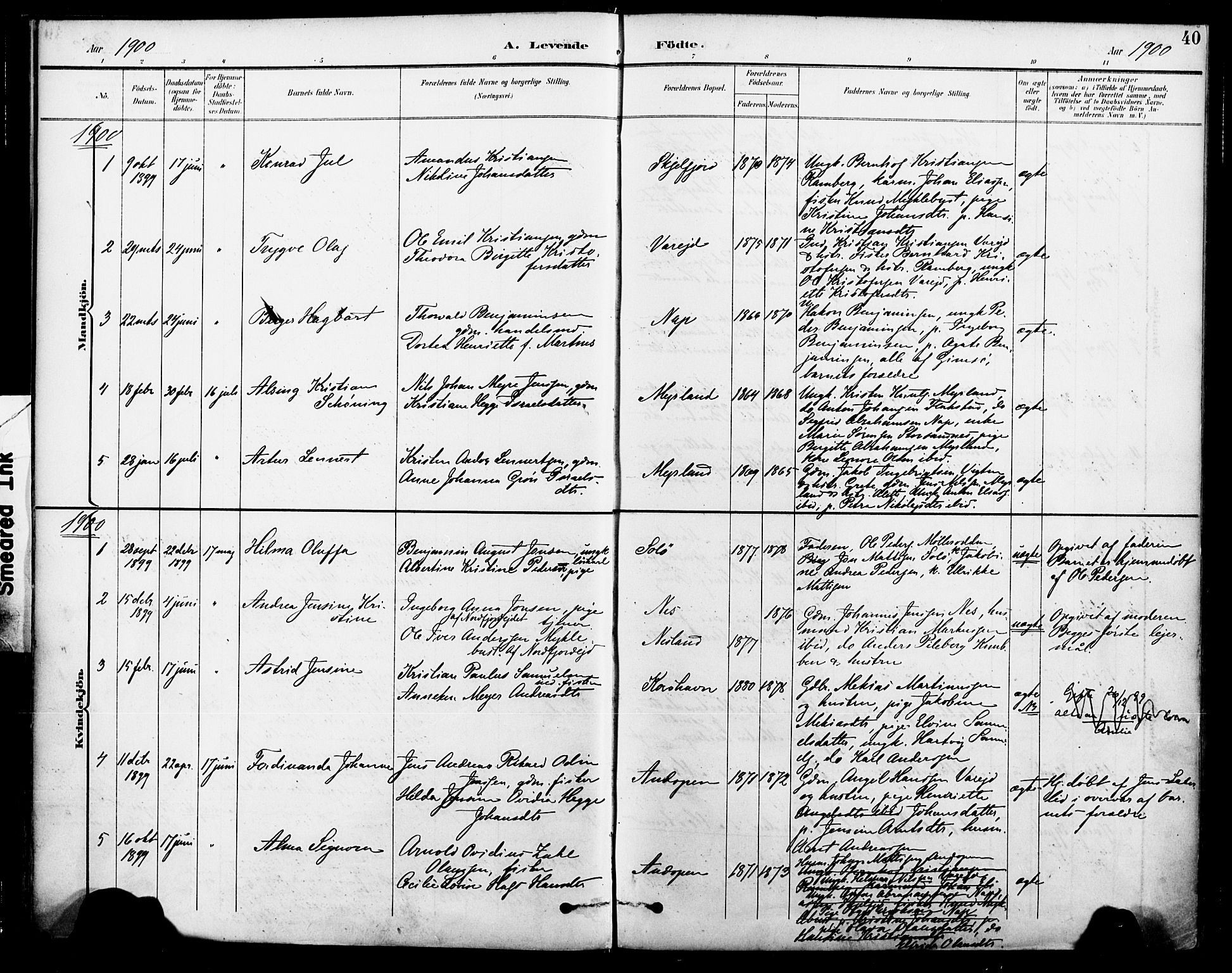 Ministerialprotokoller, klokkerbøker og fødselsregistre - Nordland, AV/SAT-A-1459/885/L1205: Parish register (official) no. 885A06, 1892-1905, p. 40