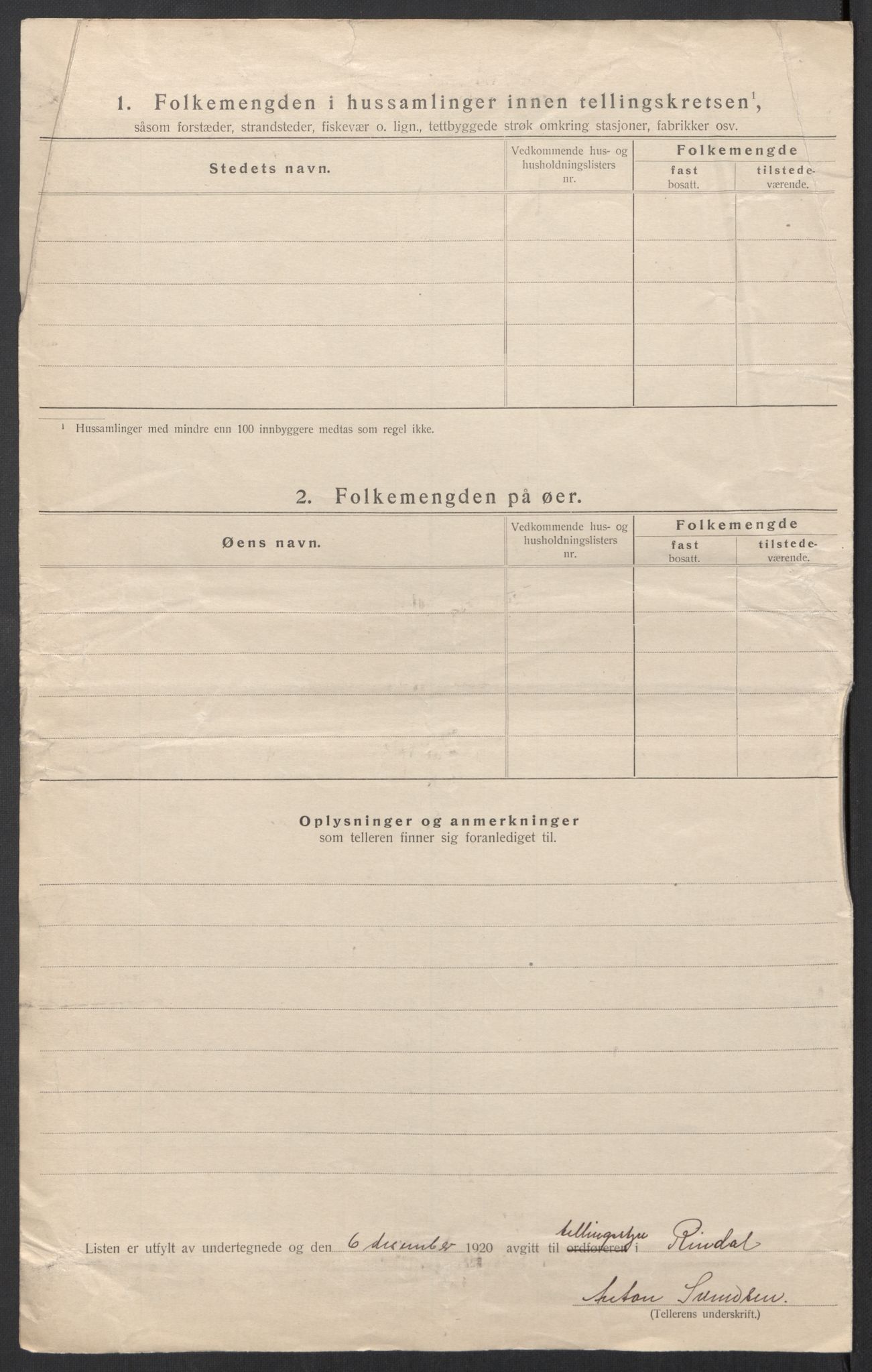 SAT, 1920 census for Rindal, 1920, p. 35