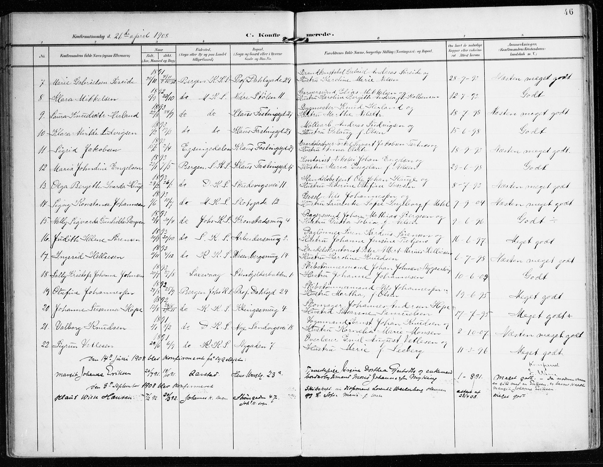 Mariakirken Sokneprestembete, AV/SAB-A-76901/H/Haa/L0014: Parish register (official) no. C 2, 1900-1916, p. 46