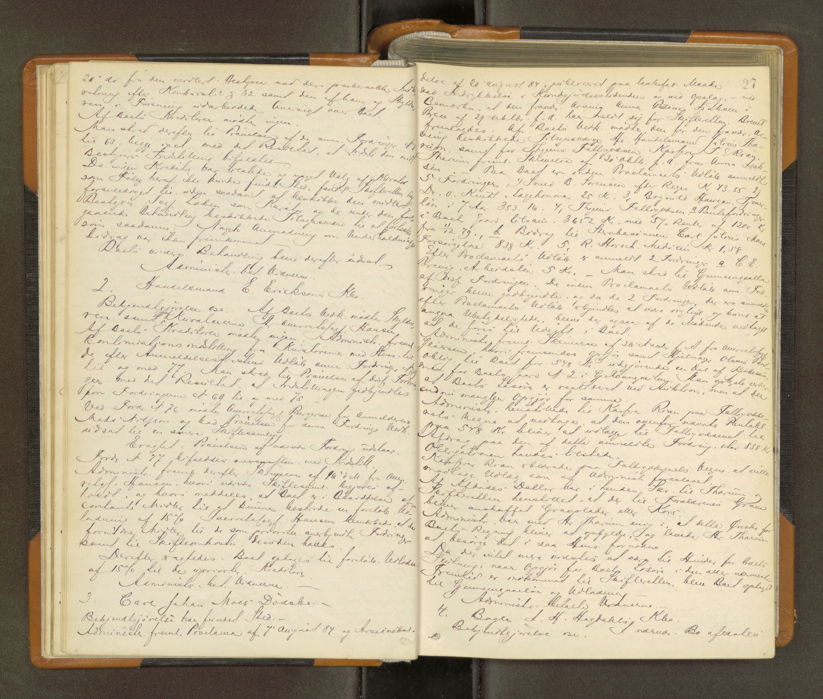 Trondheim byfogd, AV/SAT-A-0003/1/3/3B/L0010: Skiftebehandlingsprotokoll (u/ register) U, 1884-1890, p. 27
