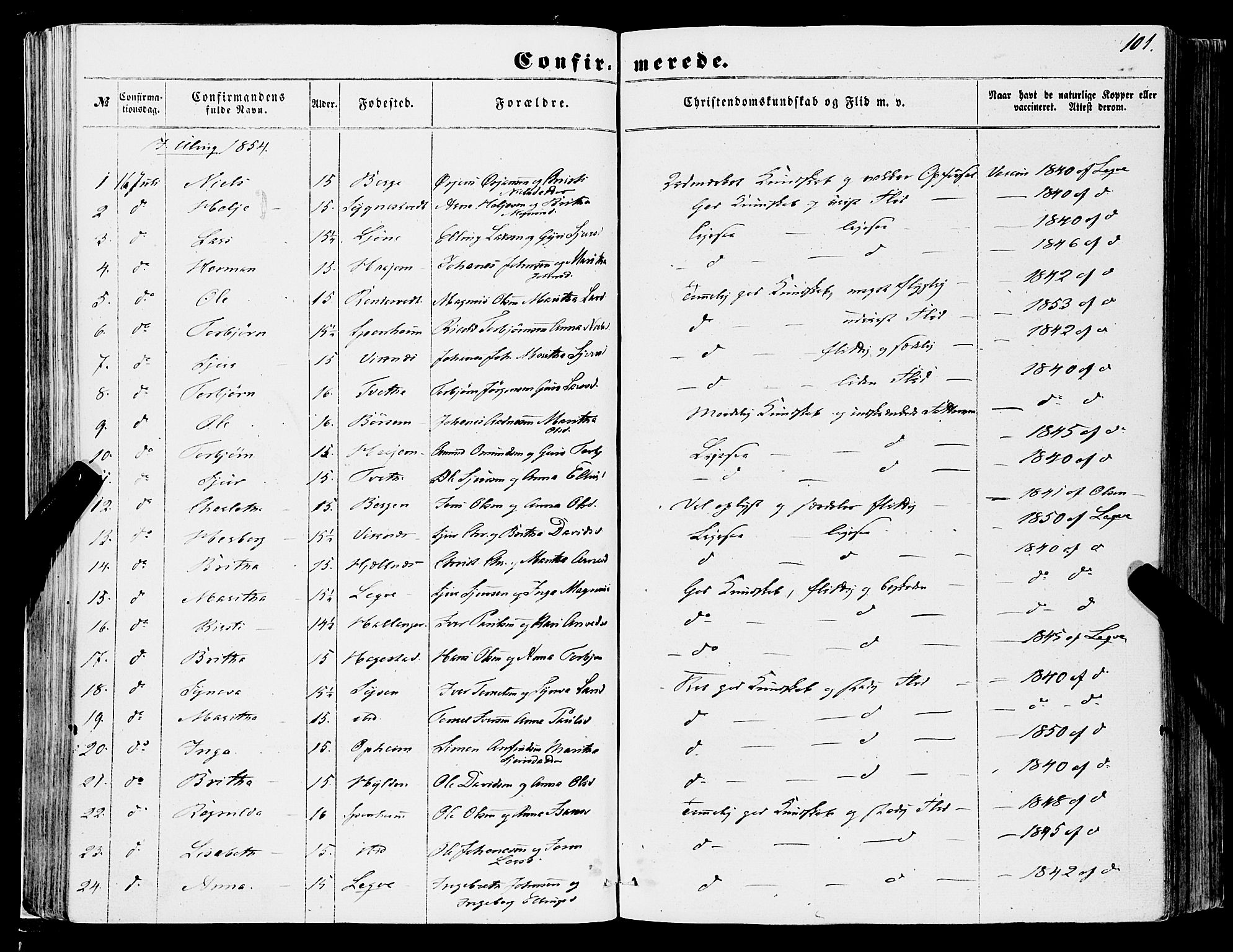 Ulvik sokneprestembete, AV/SAB-A-78801/H/Haa: Parish register (official) no. A 13, 1853-1863, p. 101