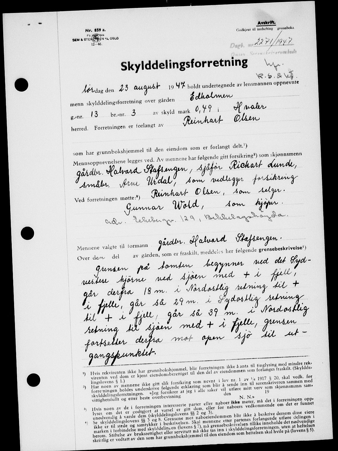 Onsøy sorenskriveri, SAO/A-10474/G/Ga/Gab/L0021: Mortgage book no. II A-21, 1947-1947, Diary no: : 2271/1947